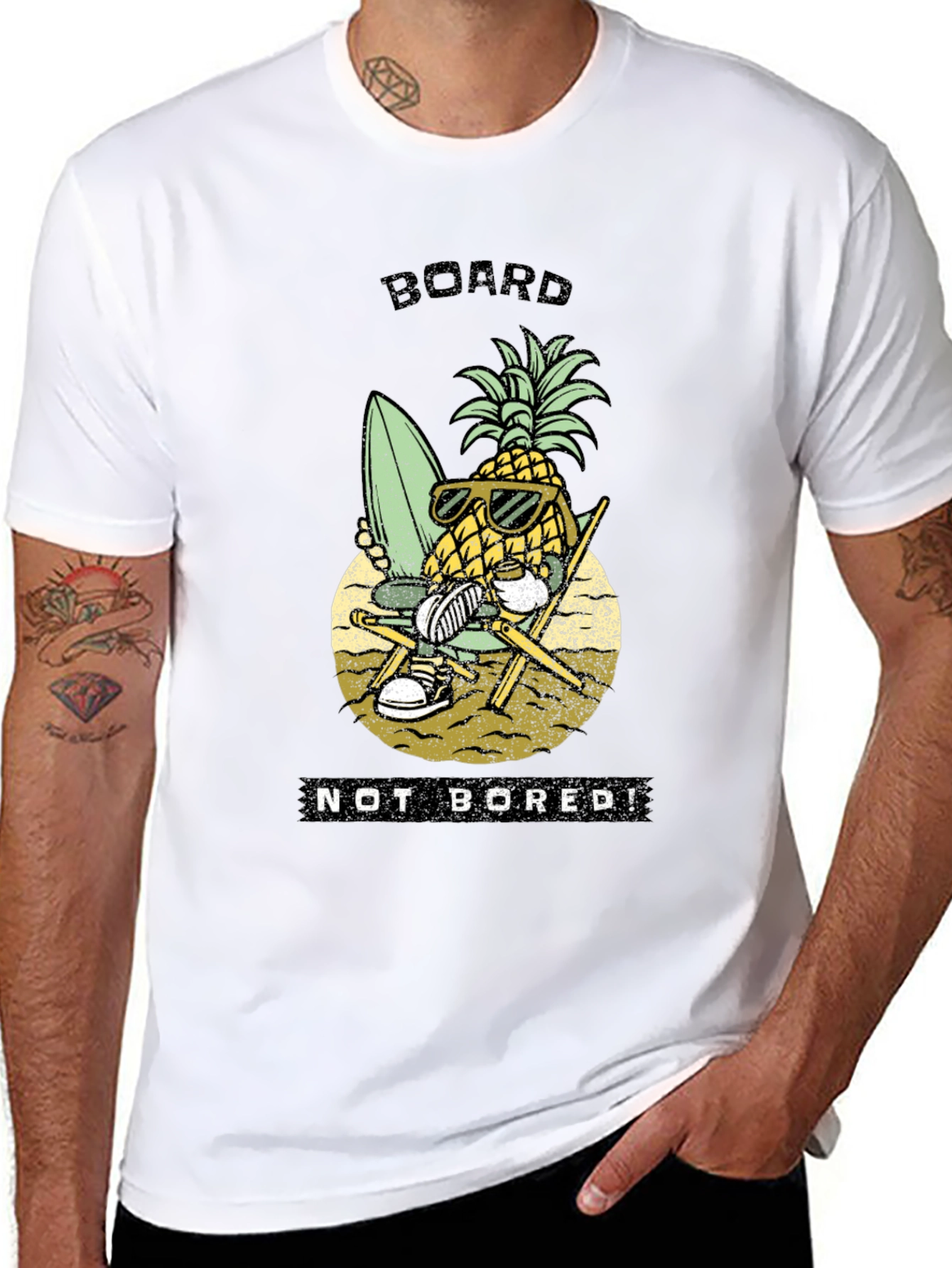 Board Not Bored Pineapple Graphic T-Shirt