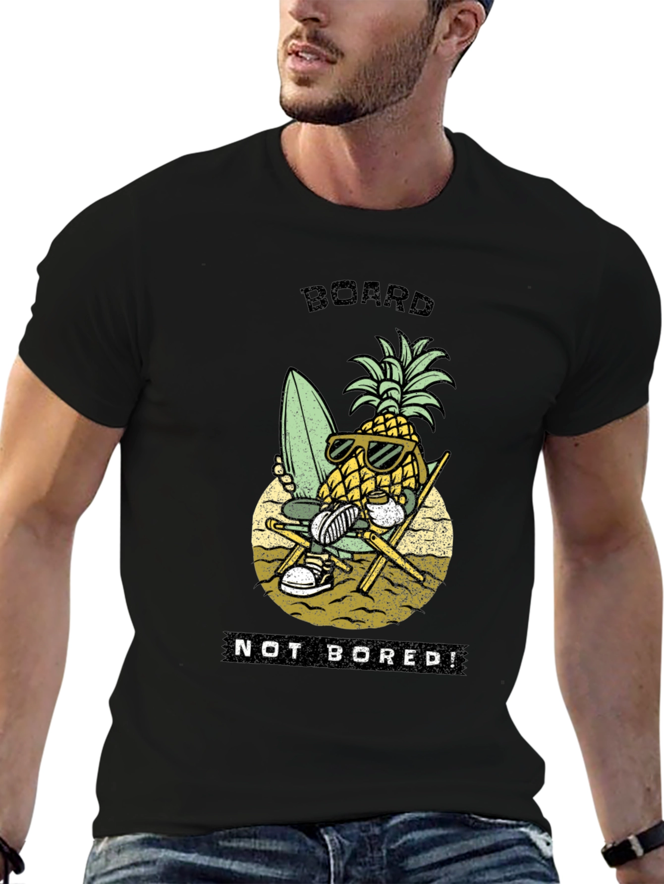 Board Not Bored Pineapple Graphic T-Shirt