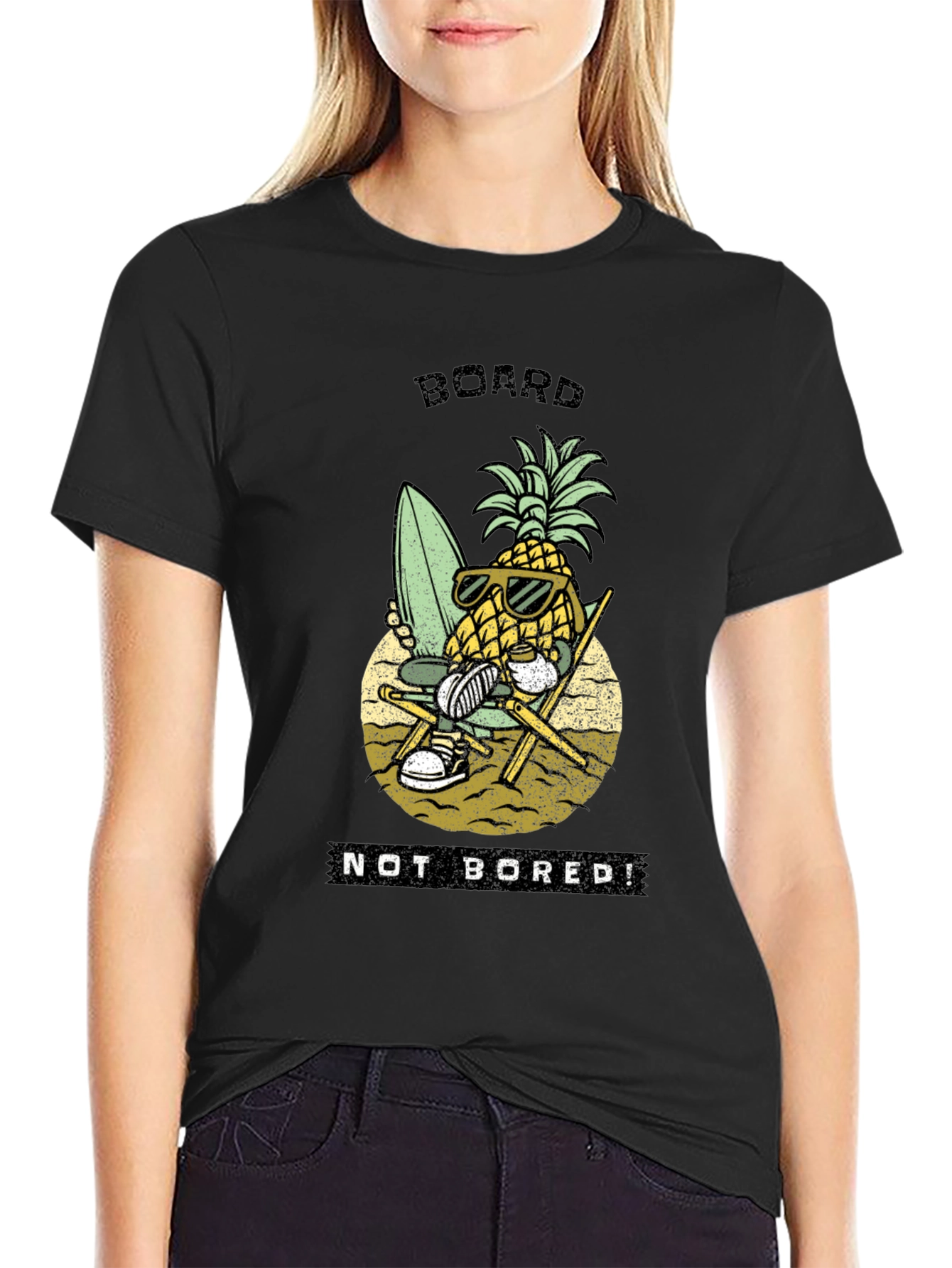 Board Not Bored Pineapple Graphic T-Shirt