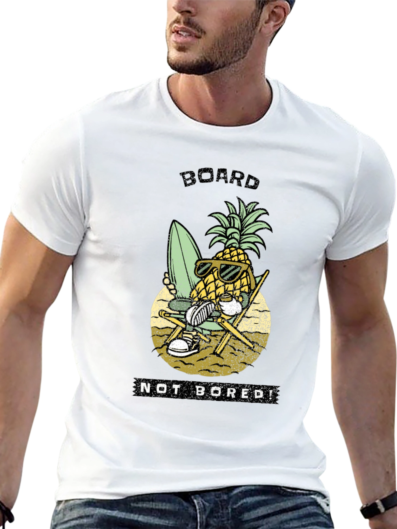 Board Not Bored Pineapple Graphic T-Shirt