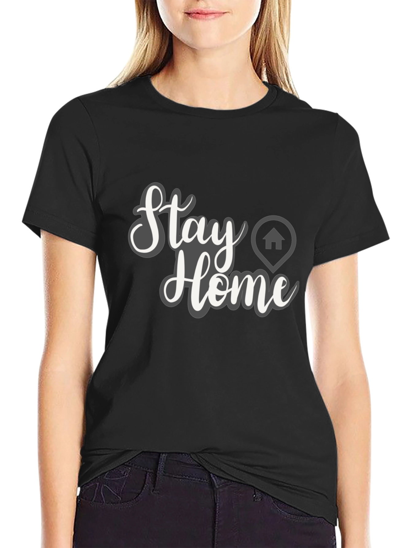 Stay Home Graphic Tee - Black Casual T-Shirt