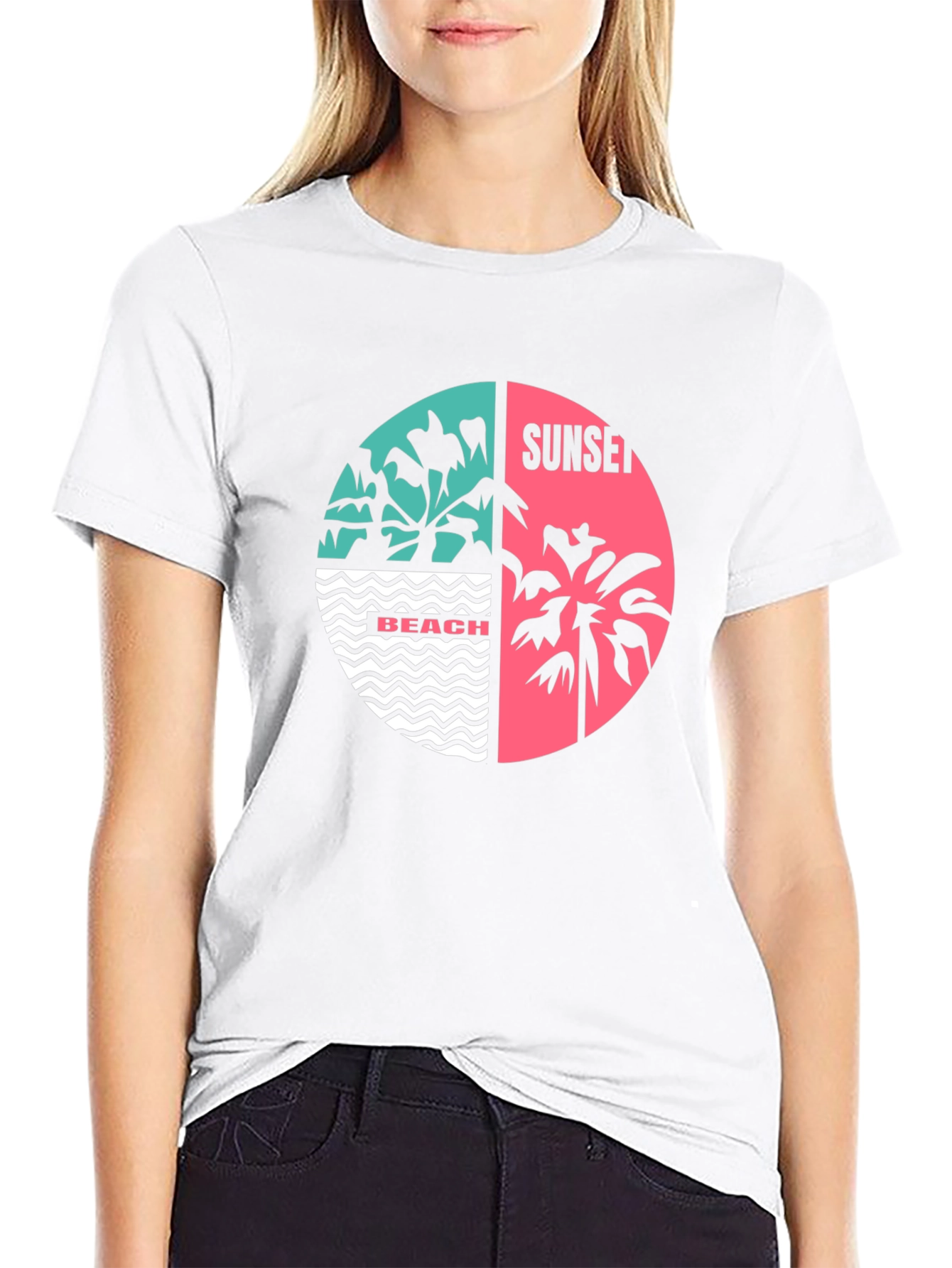 Retro Beach Sunset Graphic T-Shirt - Black
