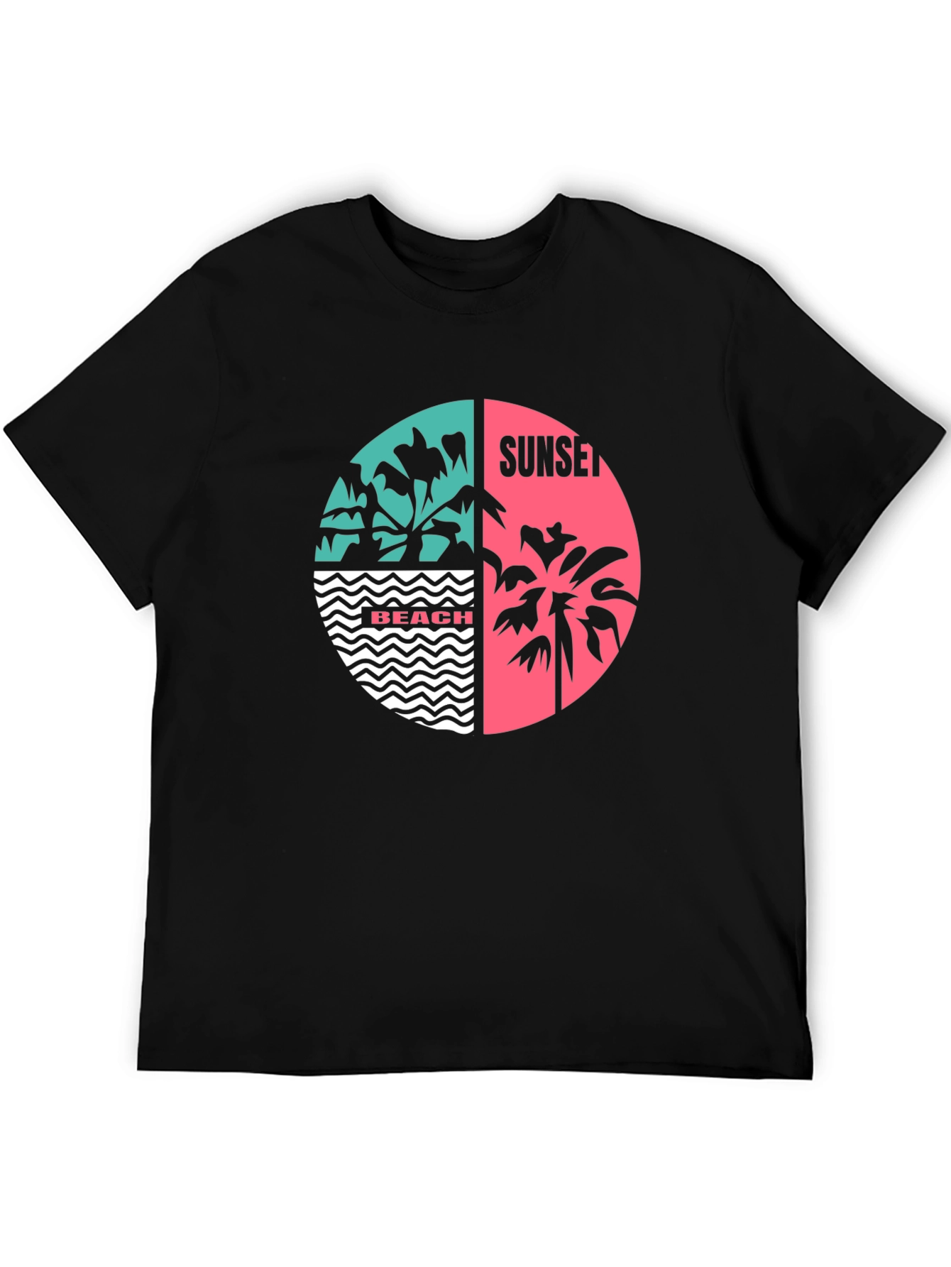 Retro Beach Sunset Graphic T-Shirt - Black