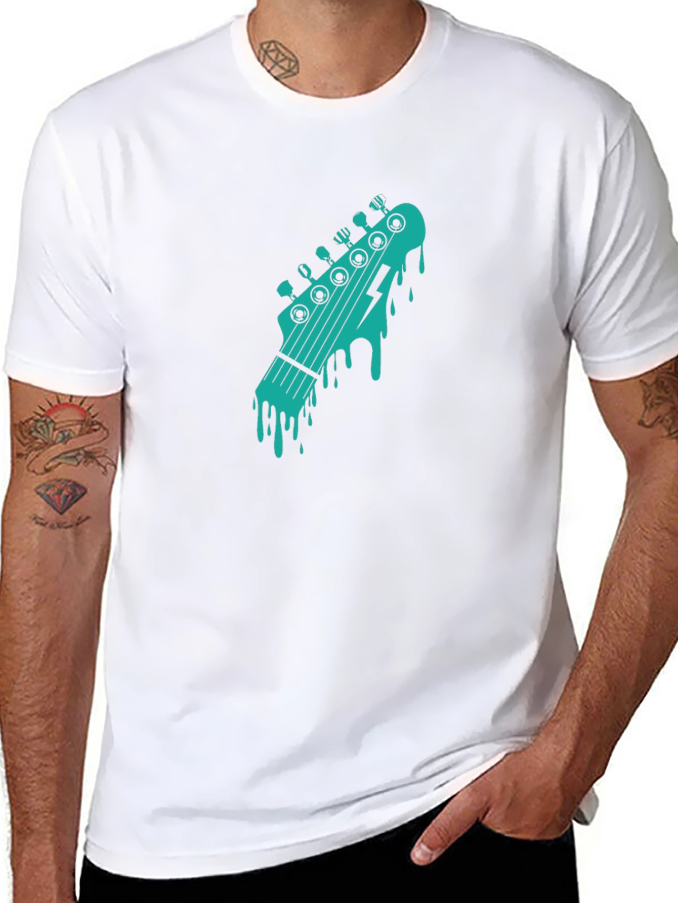 Cool Black T-Shirt with Guitar Headstock Graphic