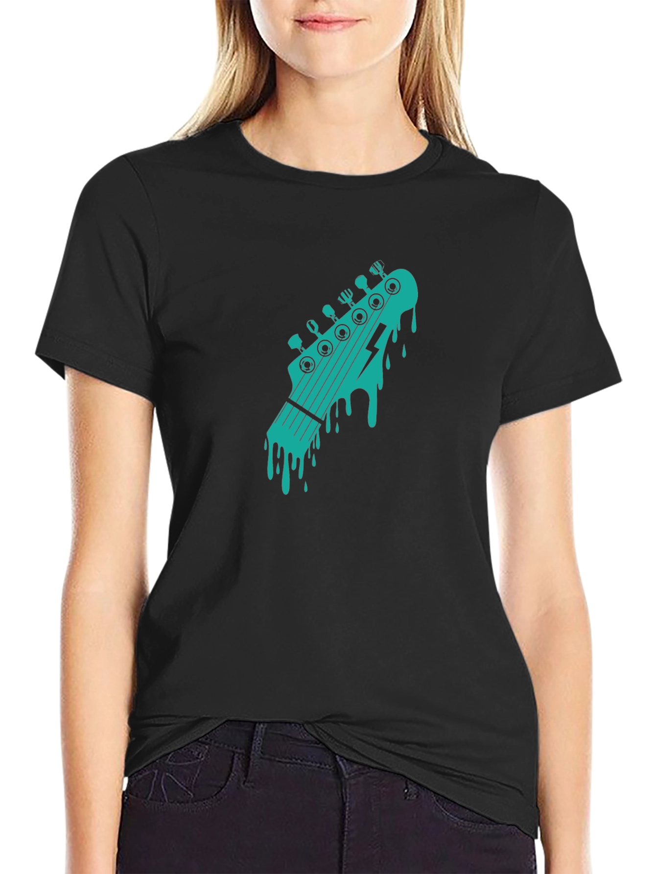 Cool Black T-Shirt with Guitar Headstock Graphic