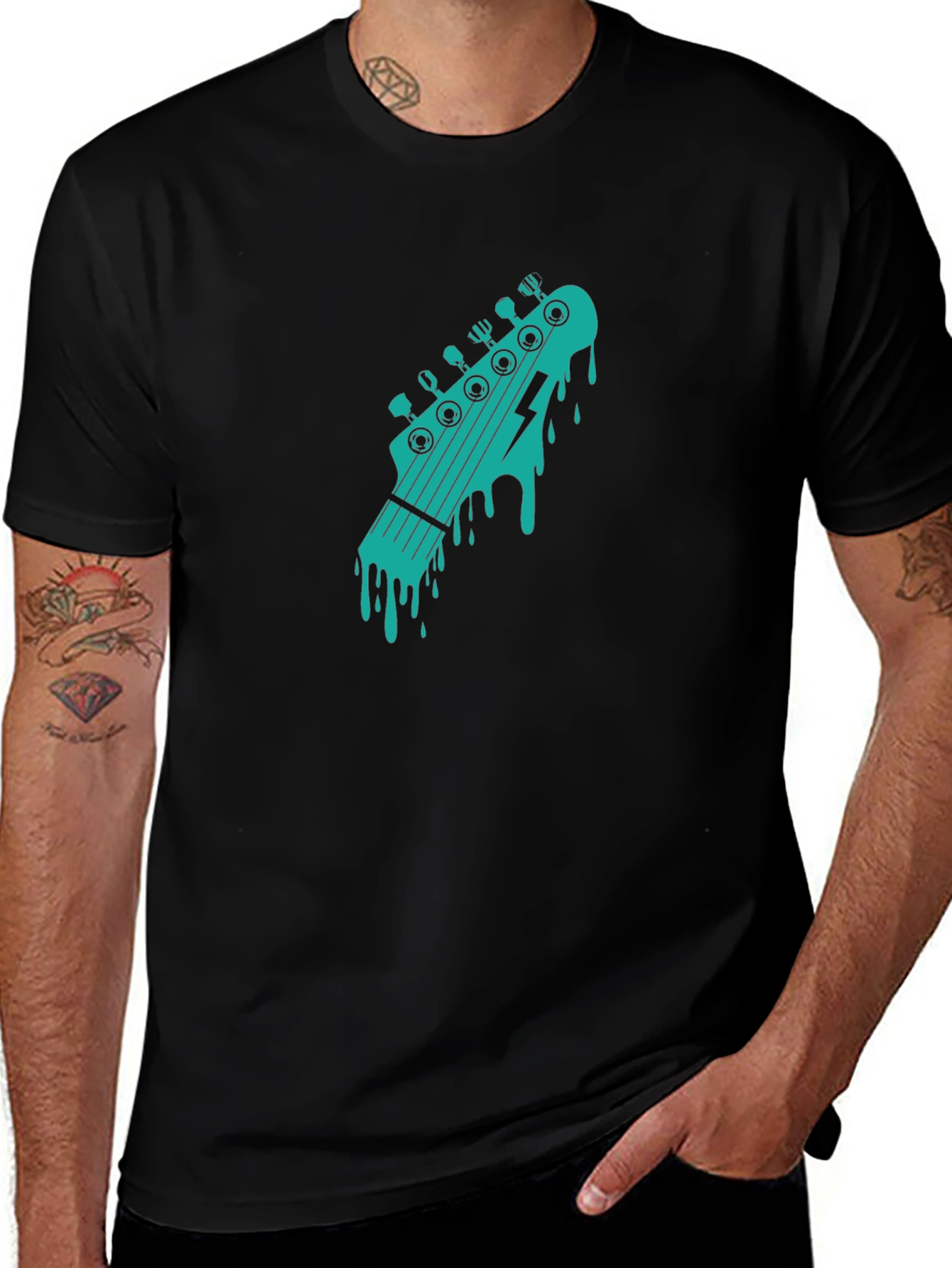 Cool Black T-Shirt with Guitar Headstock Graphic