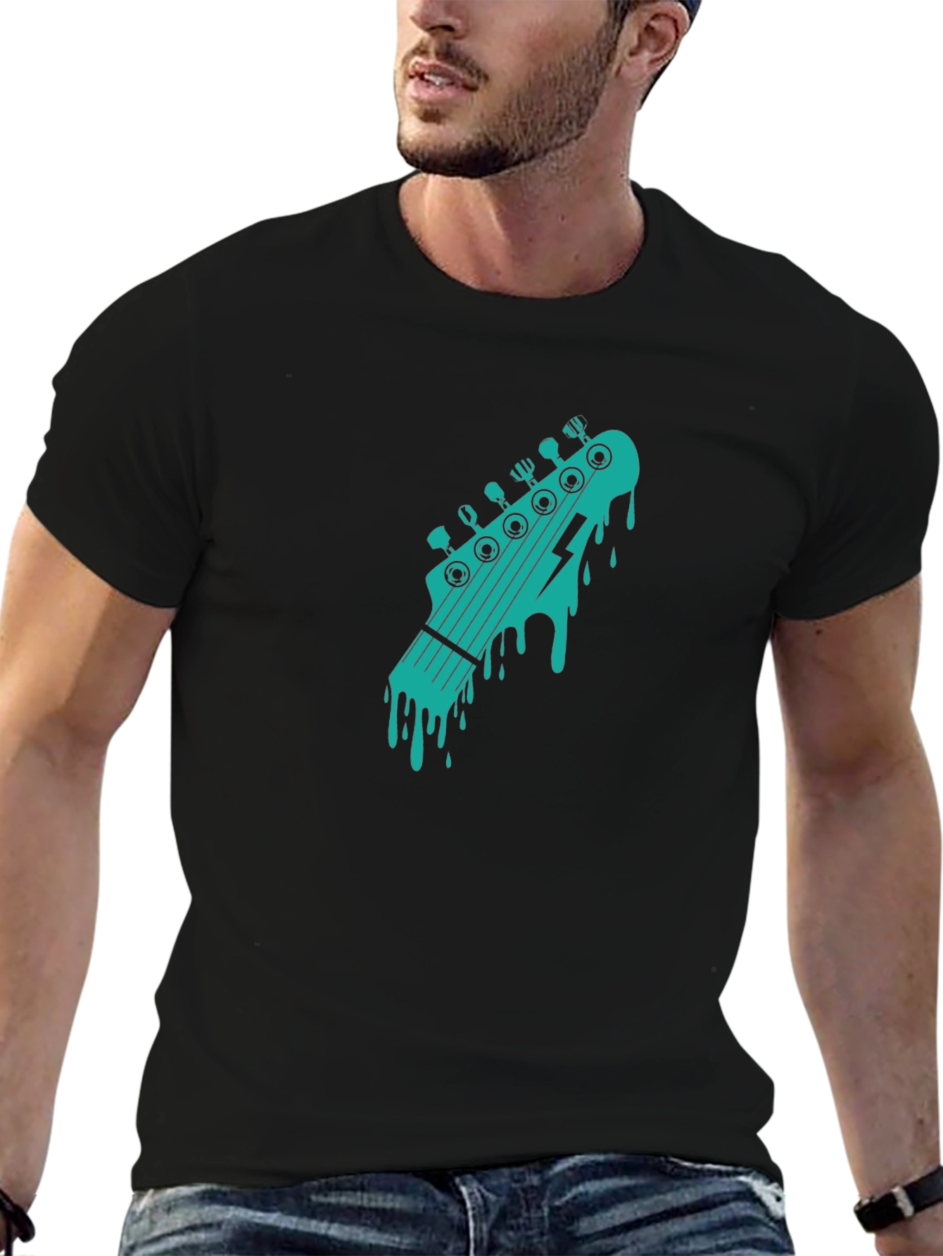 Cool Black T-Shirt with Guitar Headstock Graphic