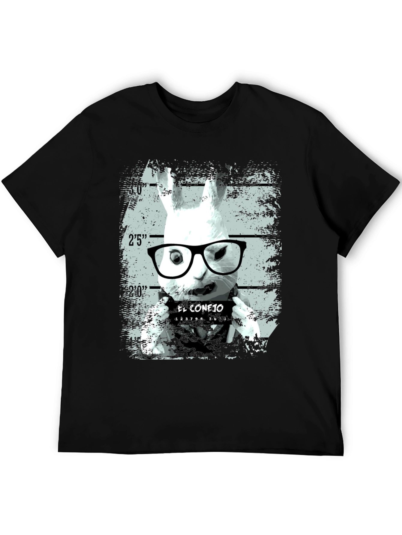 Funny Rabbit Mugshot Graphic Tee - Black