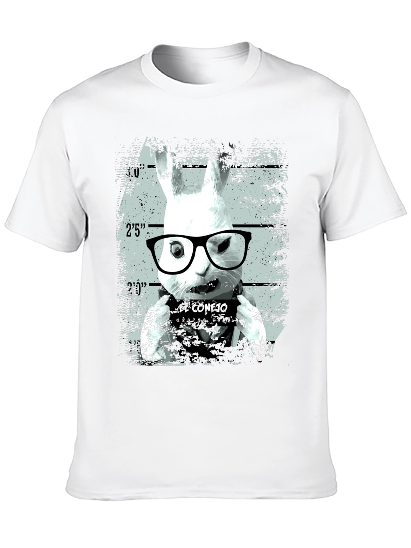 Funny Rabbit Mugshot Graphic Tee - Black