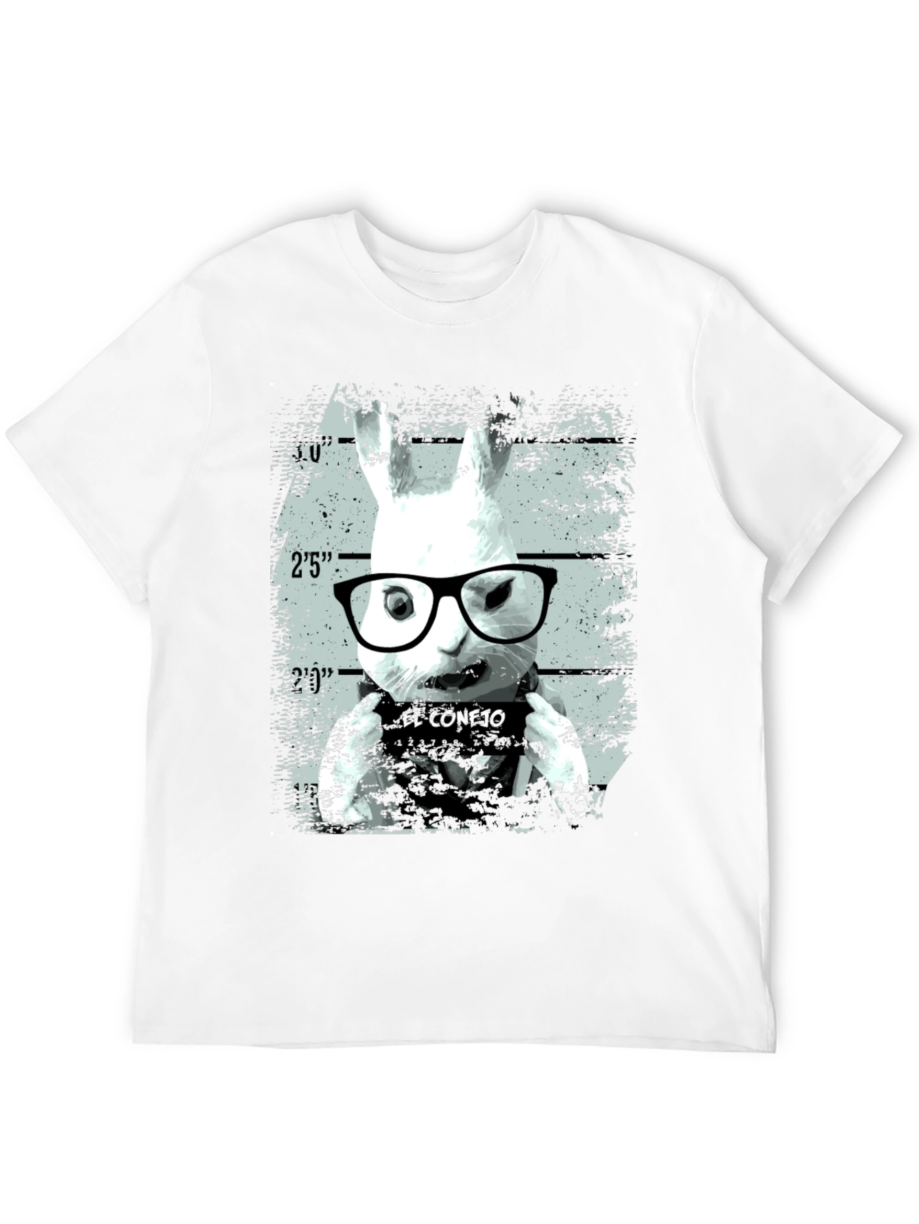 Funny Rabbit Mugshot Graphic Tee - Black