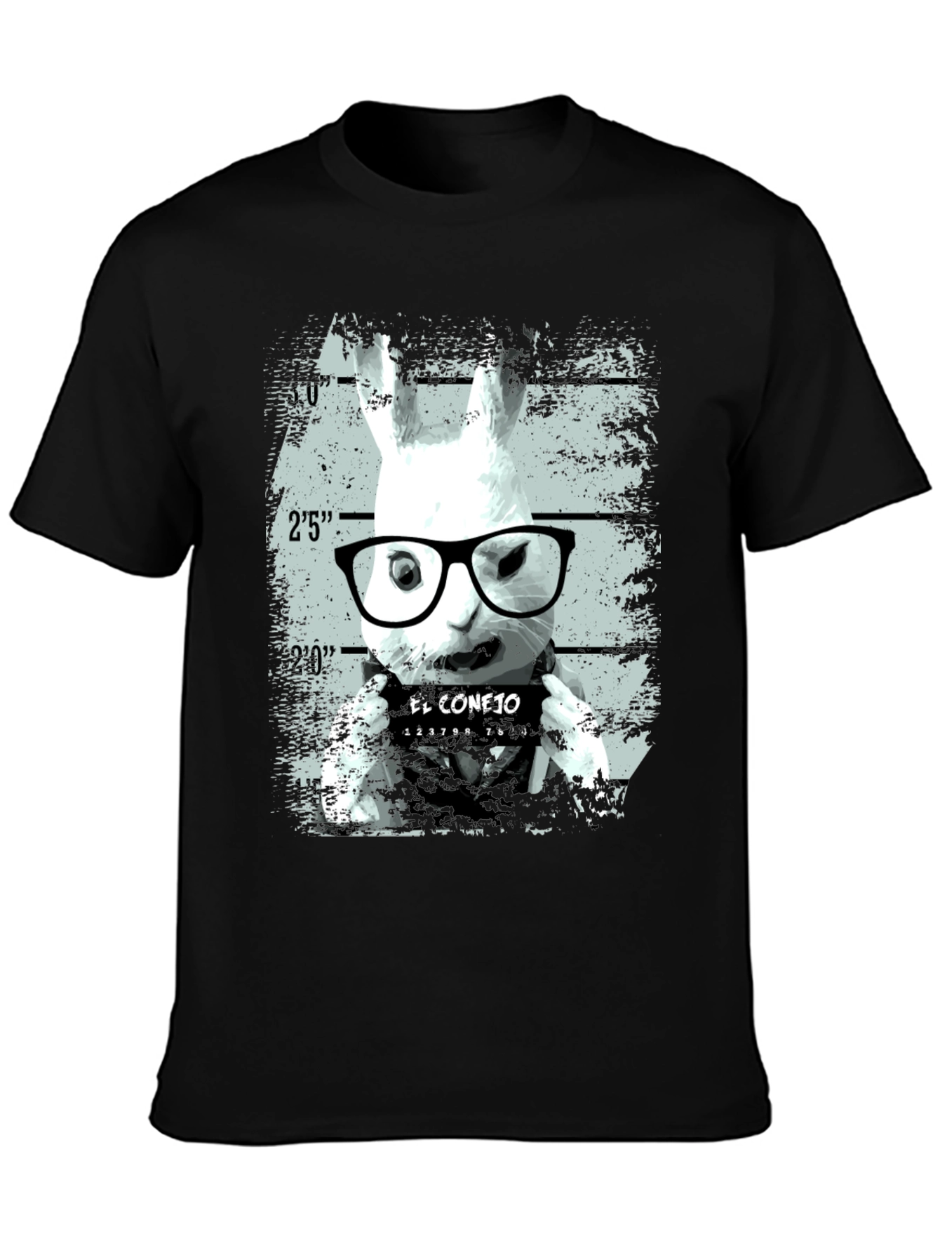 Funny Rabbit Mugshot Graphic Tee - Black