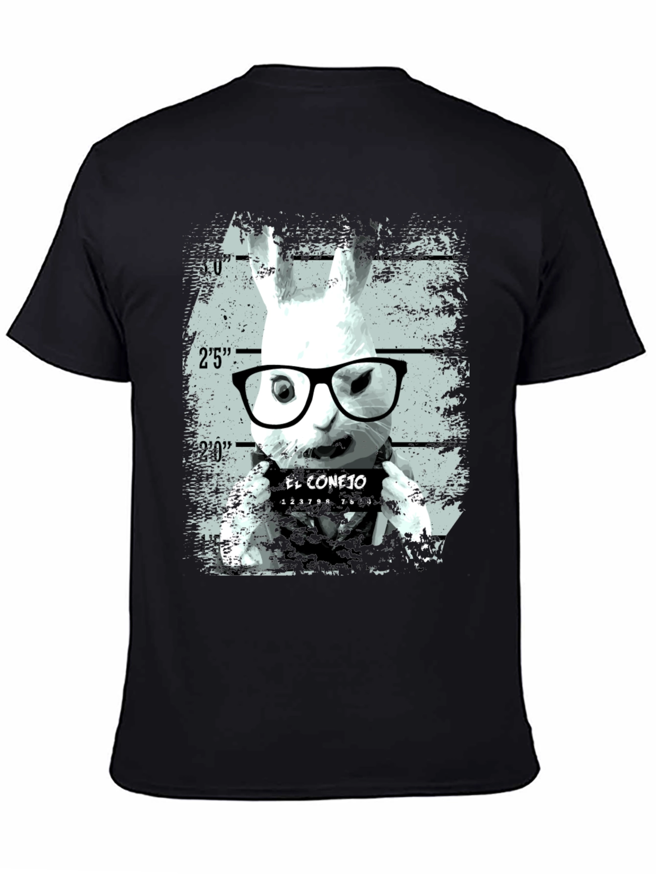 Funny Rabbit Mugshot Graphic Tee - Black