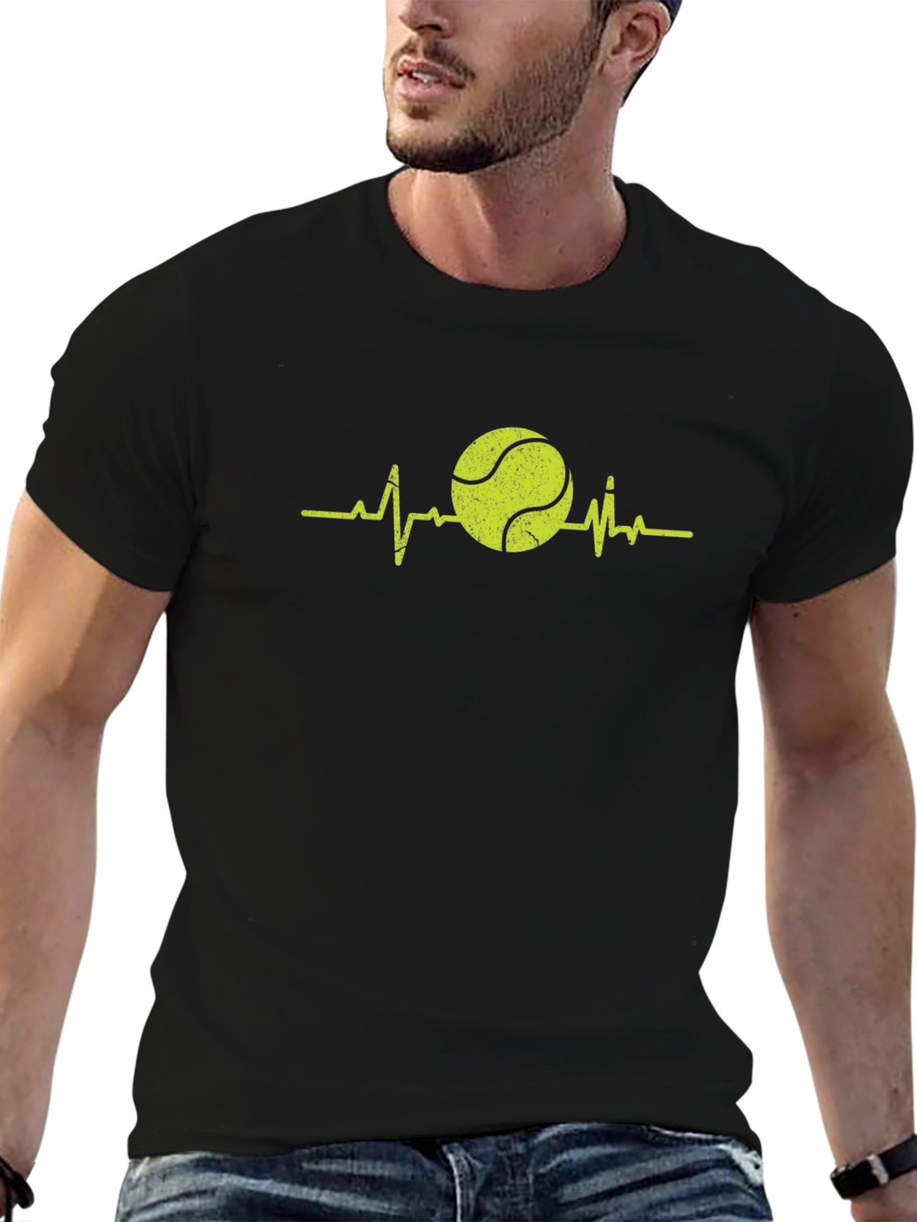 Tennis Heartbeat Graphic Tee - Black Cotton T-Shirt