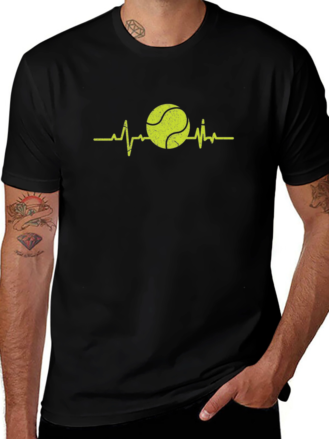Tennis Heartbeat Graphic Tee - Black Cotton T-Shirt