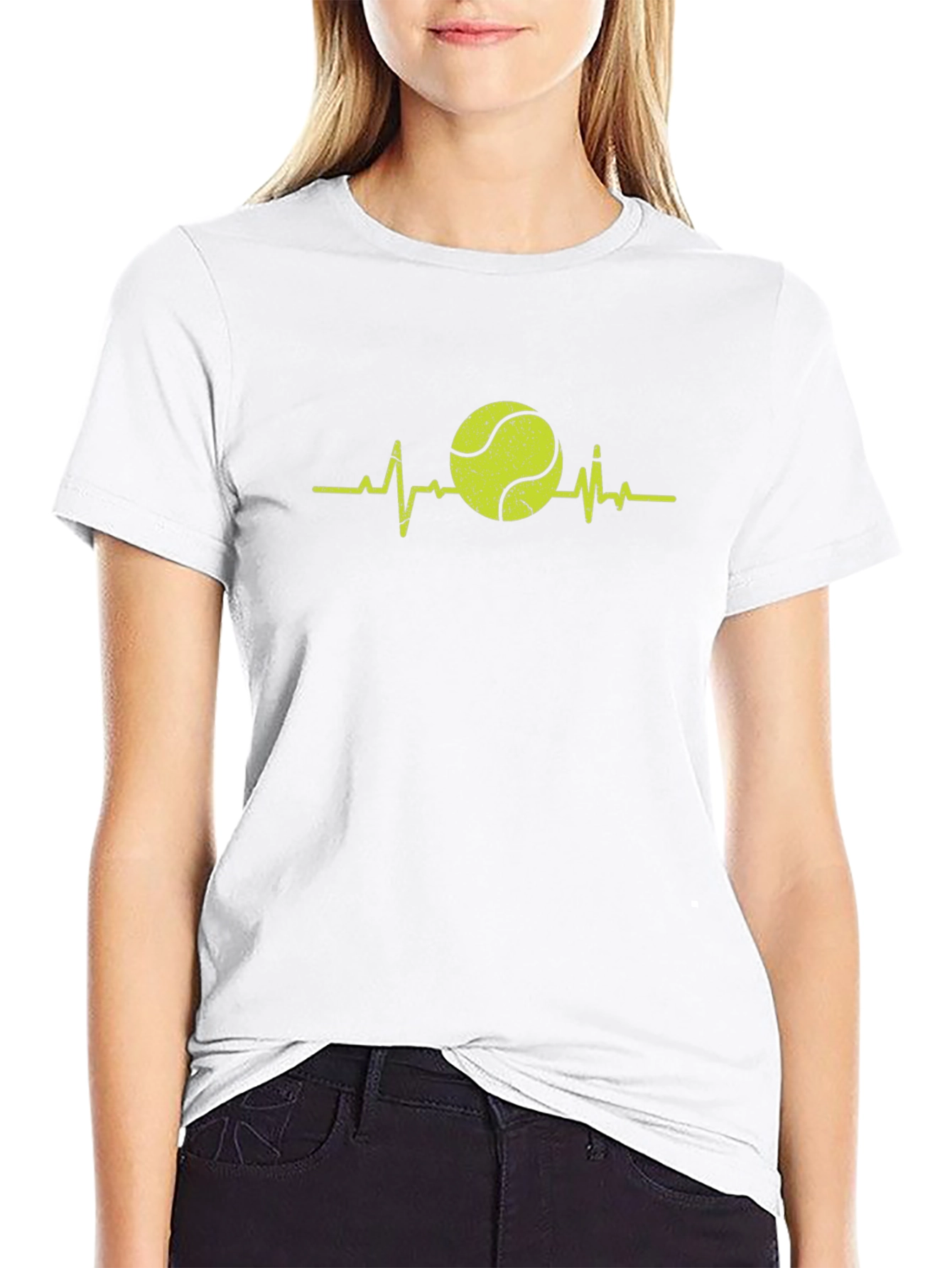 Tennis Heartbeat Graphic Tee - Black Cotton T-Shirt
