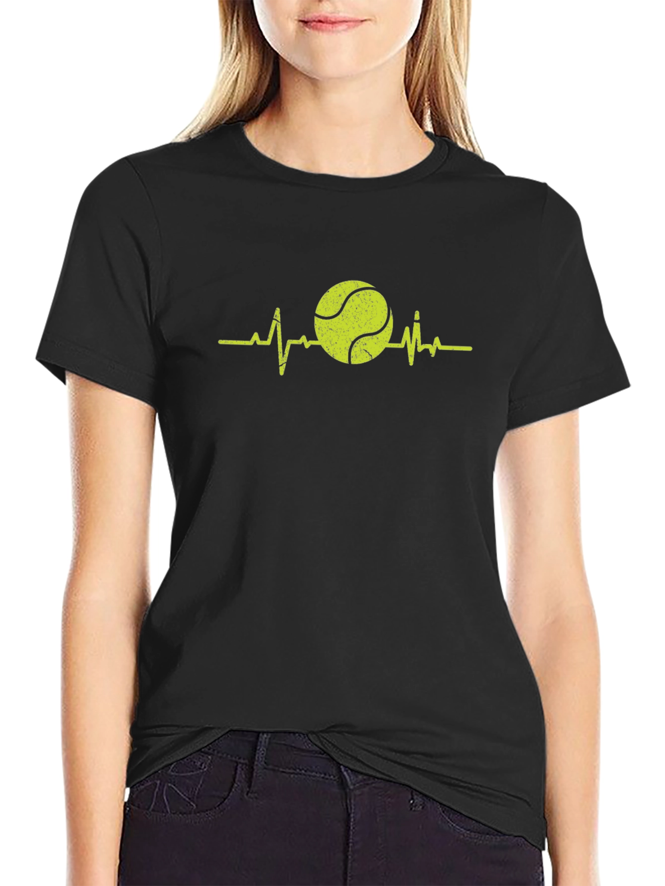 Tennis Heartbeat Graphic Tee - Black Cotton T-Shirt