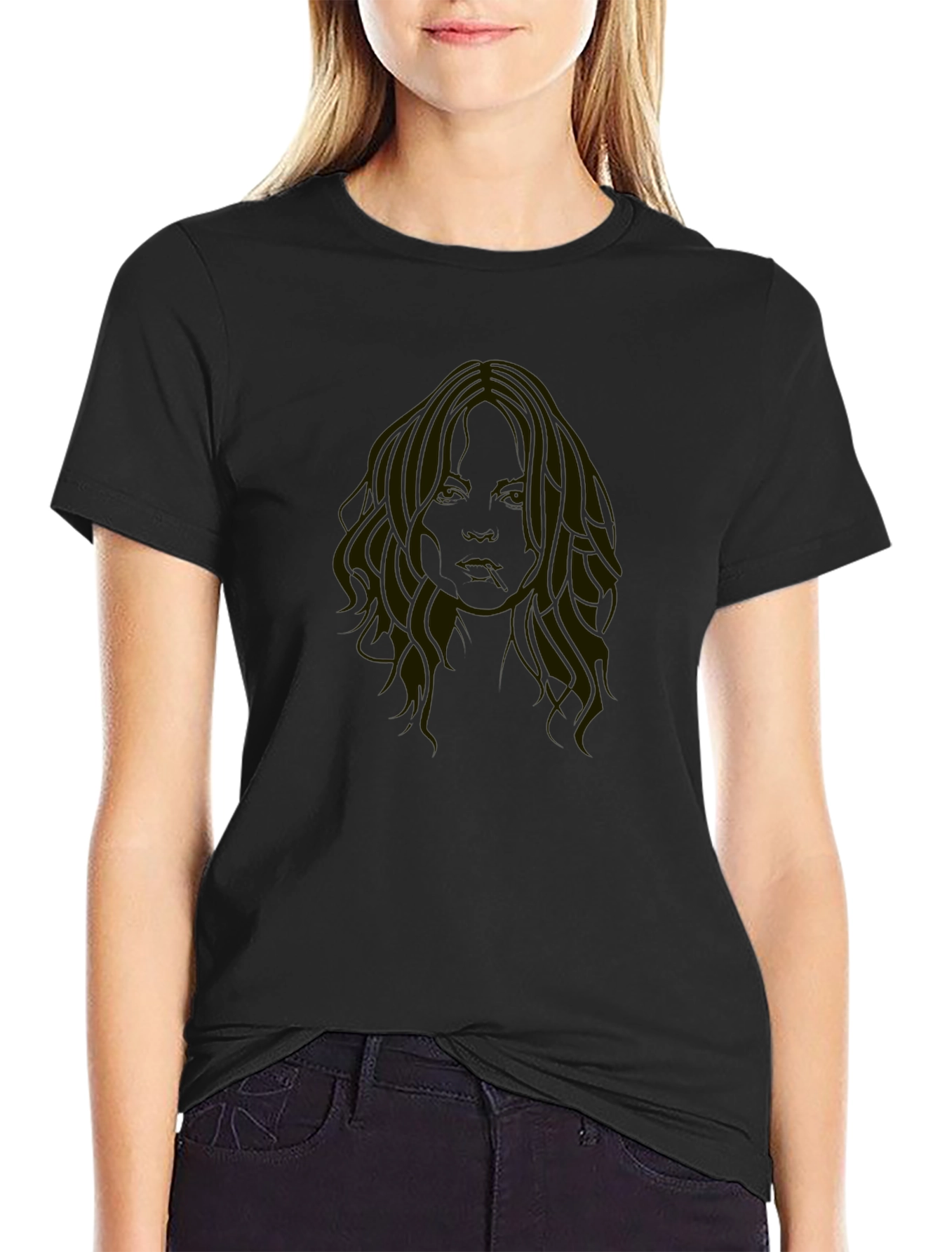 Black T-Shirt with Face Print