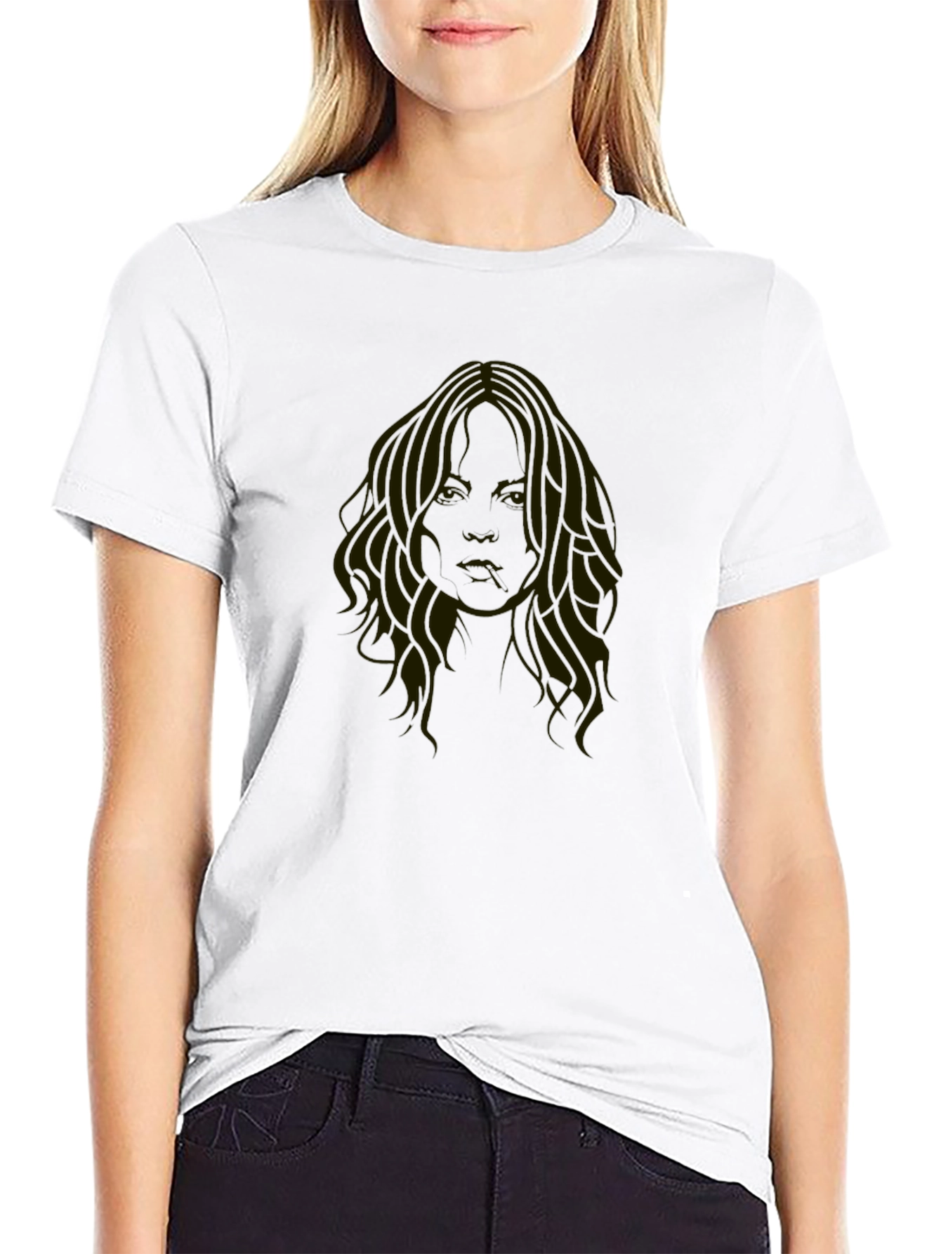 Black T-Shirt with Face Print