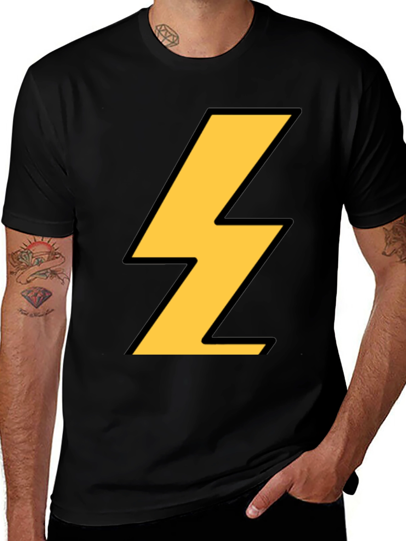 Black T-Shirt with Lightning Bolt Design
