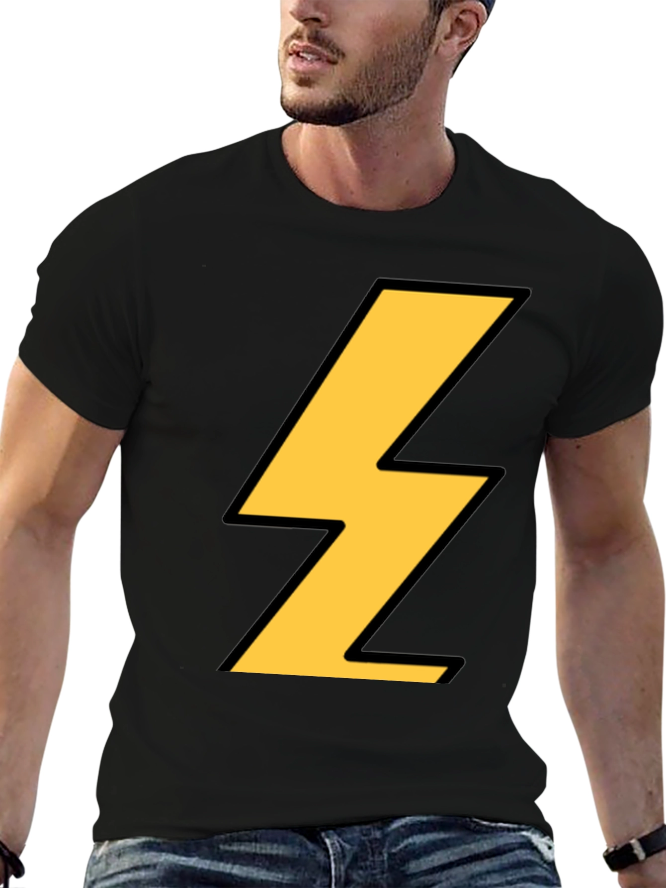 Black T-Shirt with Lightning Bolt Design