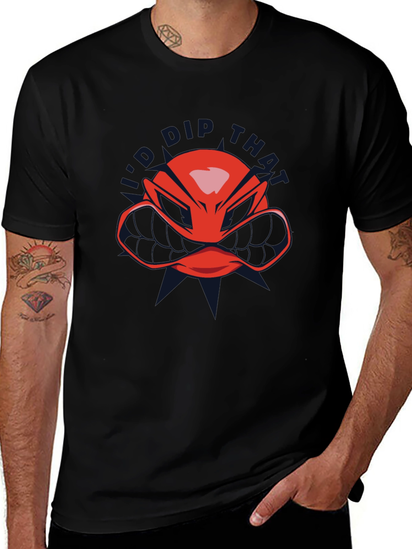 Red Helmet Graphic T-Shirt - Black Crew Neck