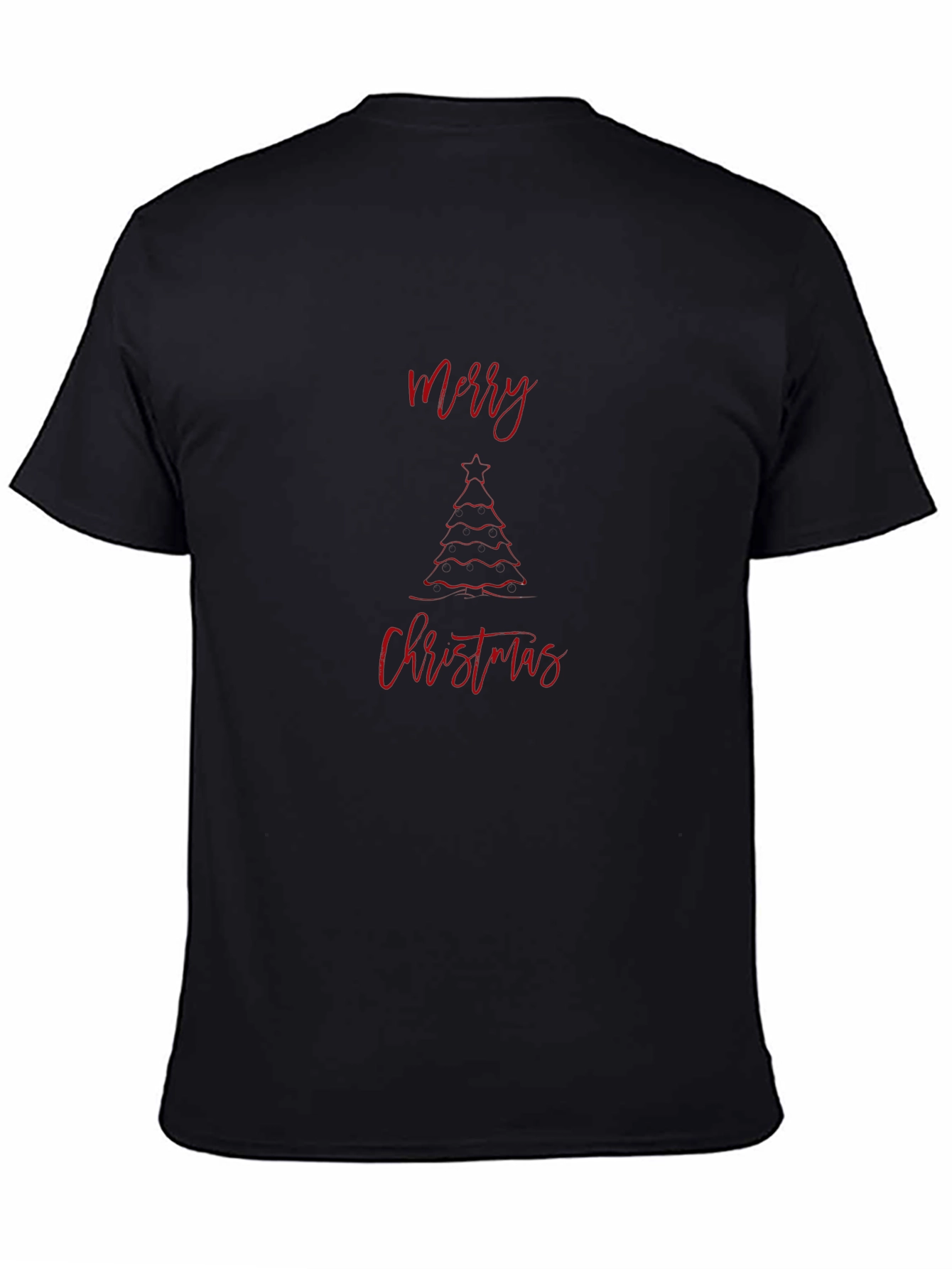 Festive Merry Christmas Tree Graphic Tee - Black