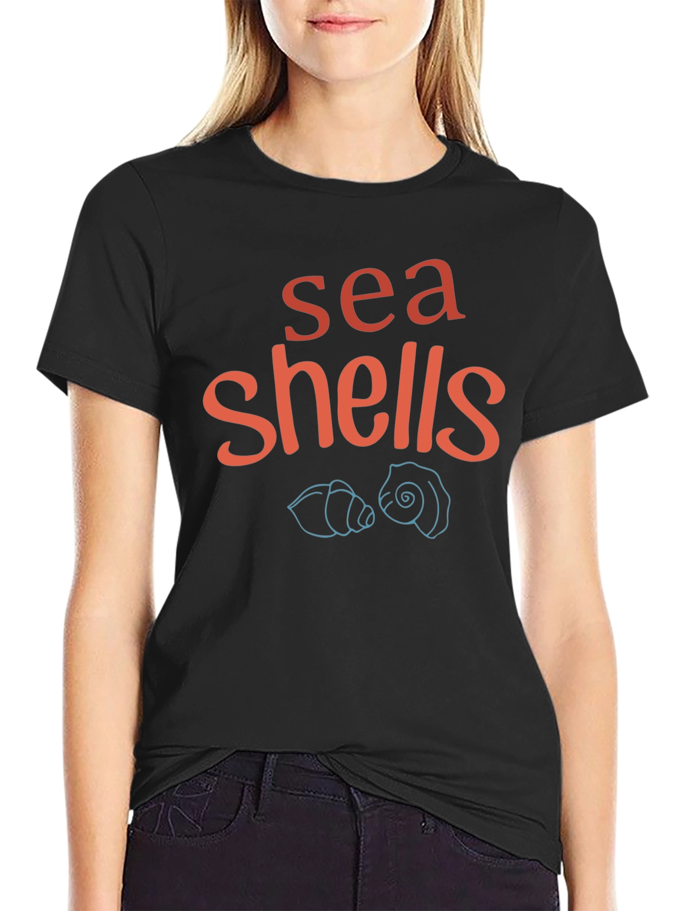 Sea Shells Graphic Tee - Black Cotton T-Shirt