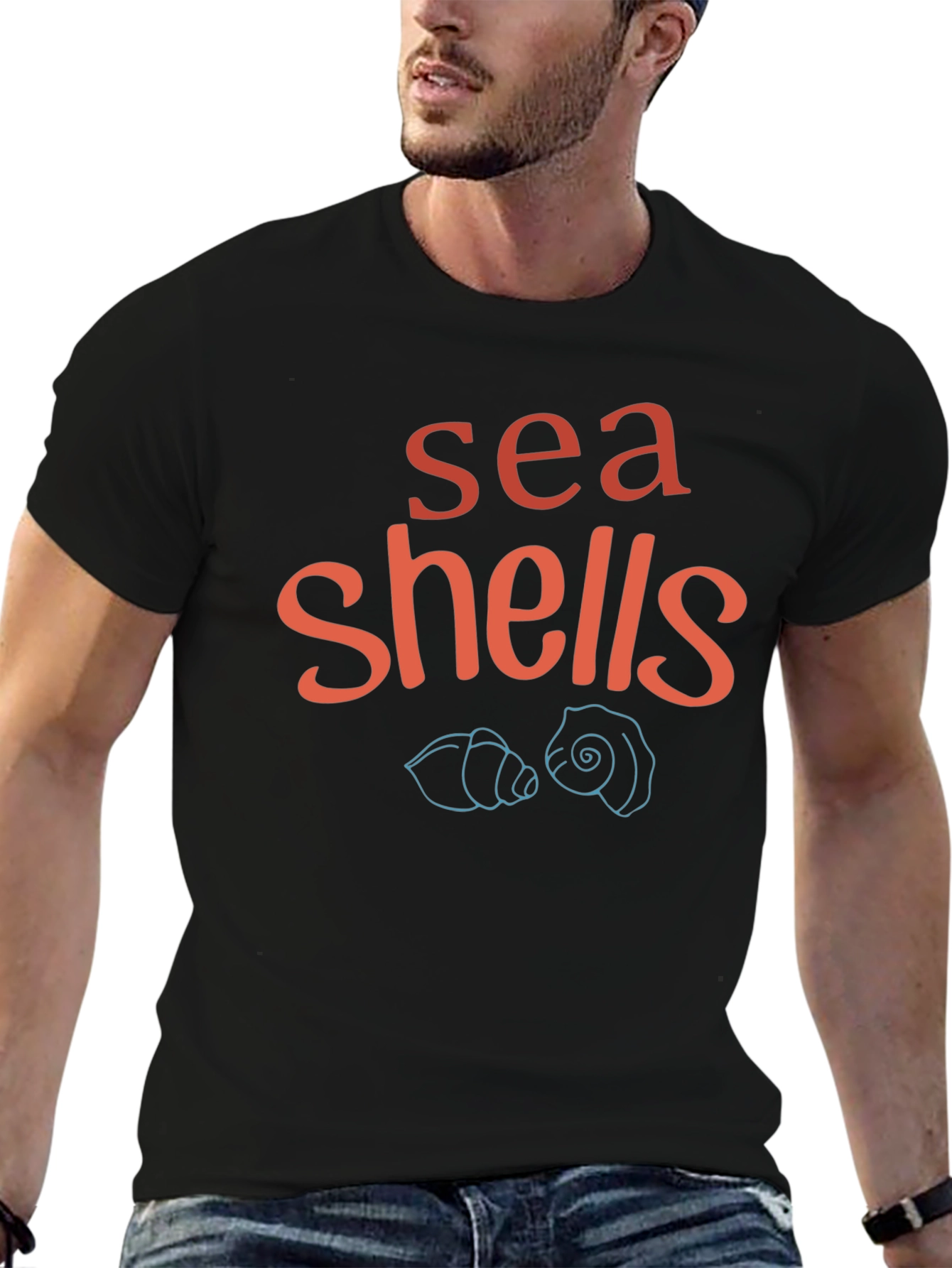 Sea Shells Graphic Tee - Black Cotton T-Shirt