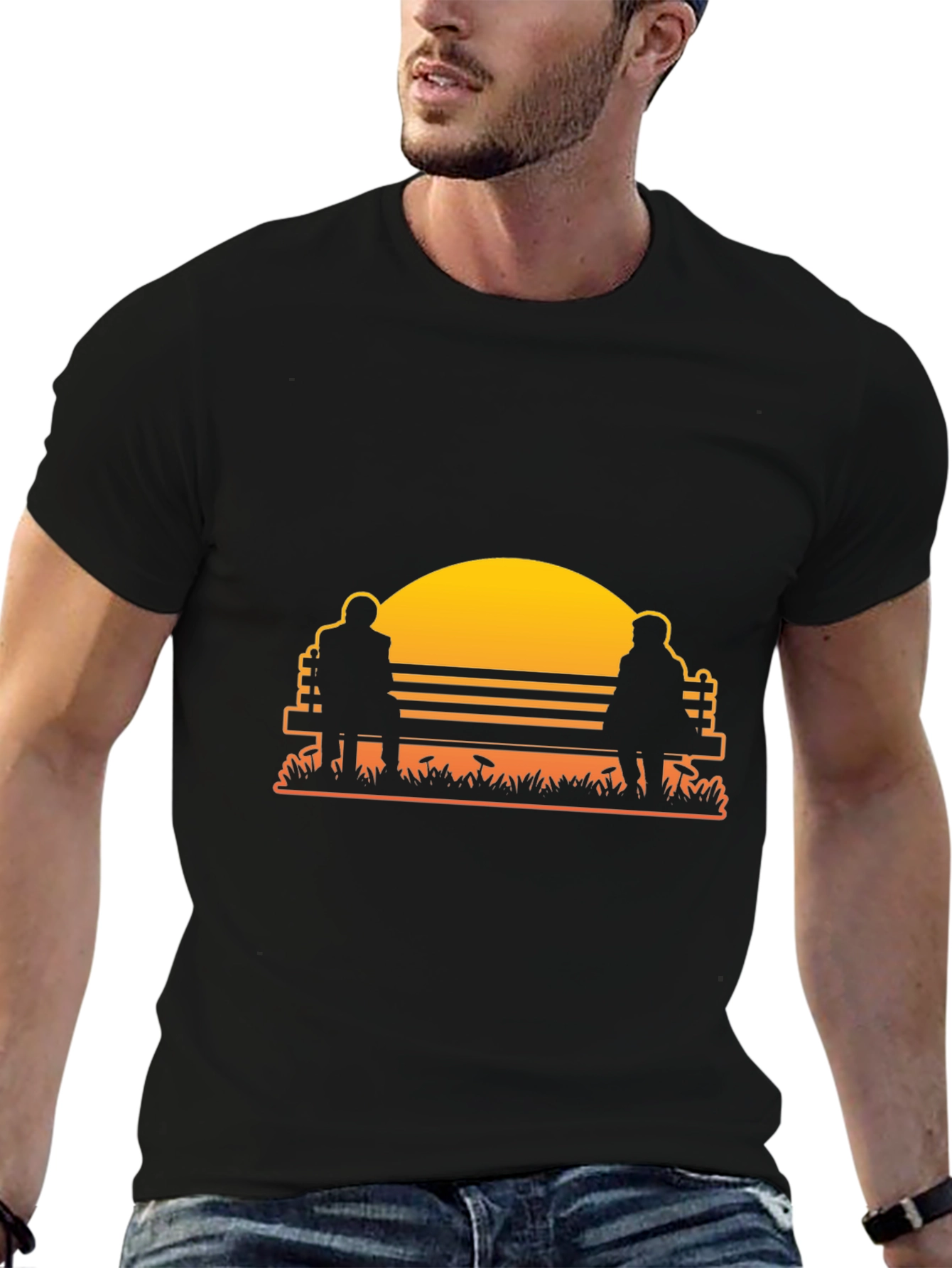 Sunset Couple Bench Graphic Tee