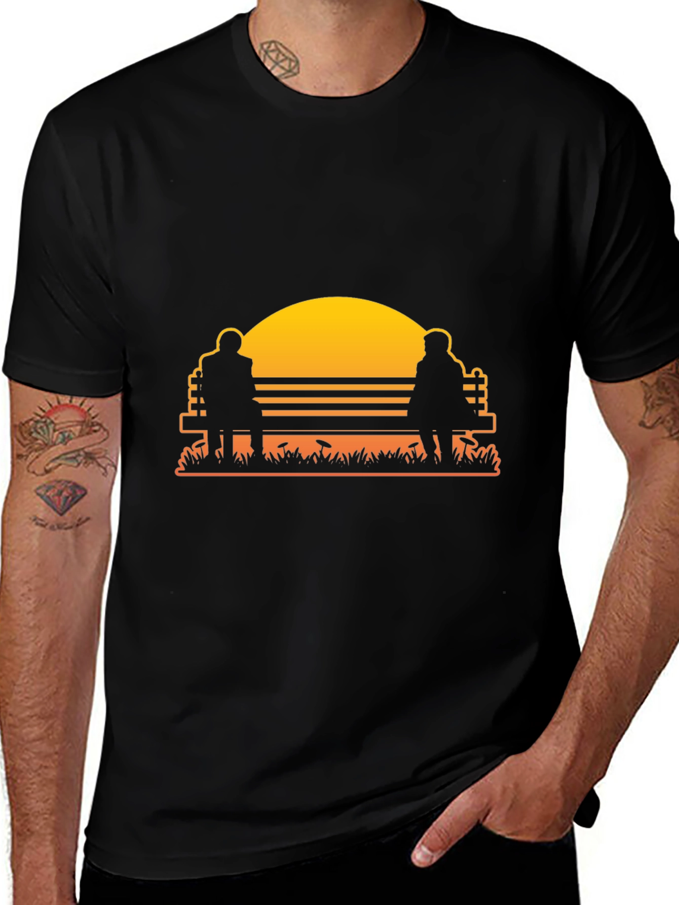 Sunset Couple Bench Graphic Tee