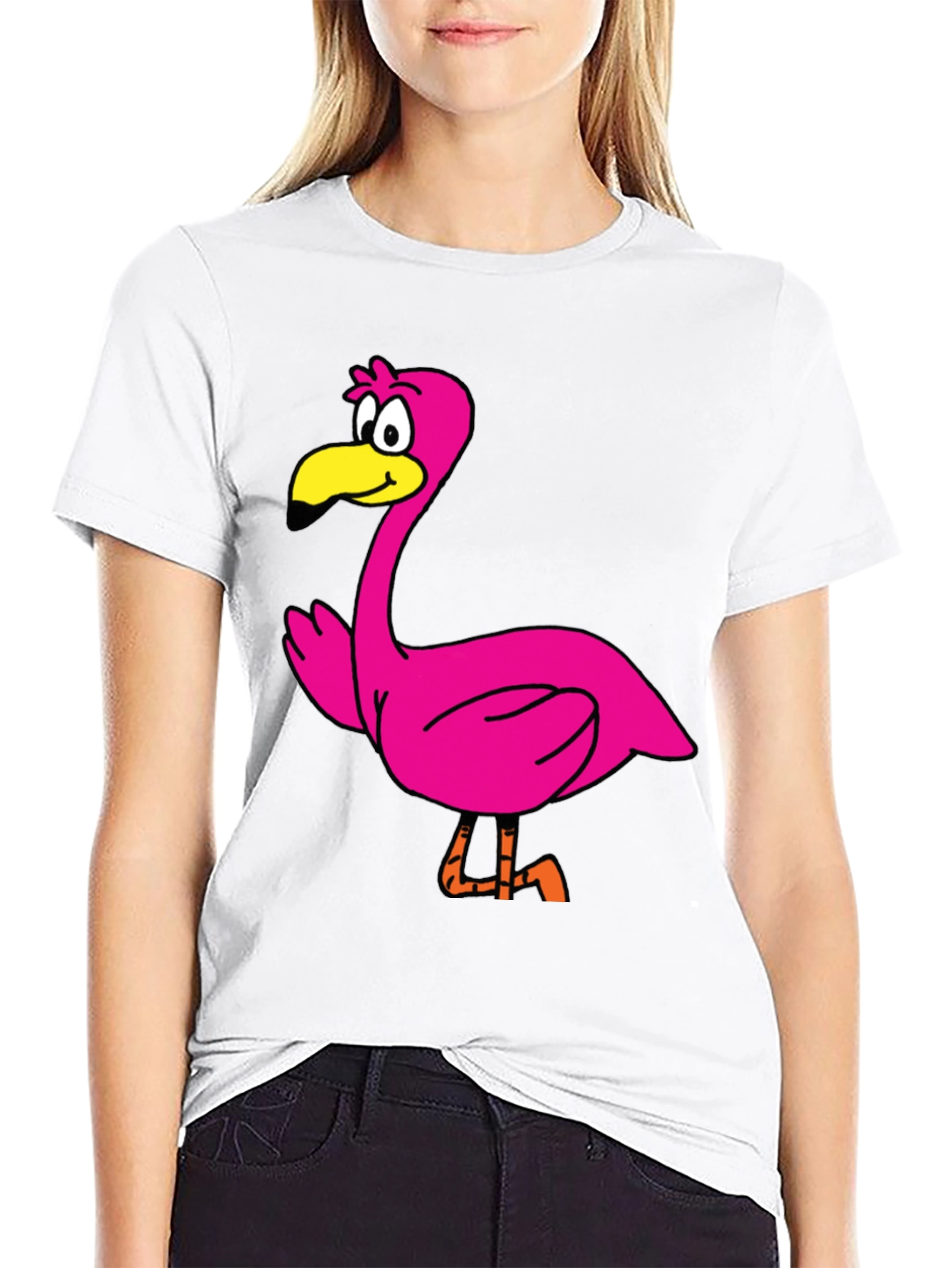 Cartoon Flamingo Graphic Tee - Black Unisex T-Shirt