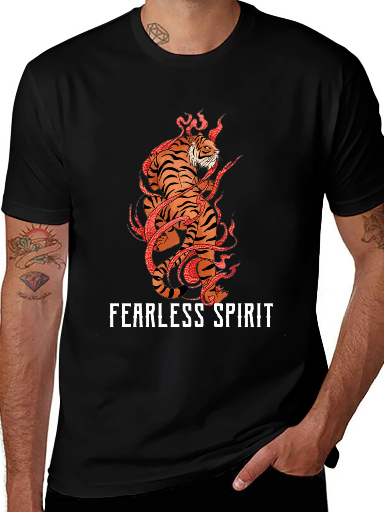 Fearless Spirit Tiger Graphic Tee - Black