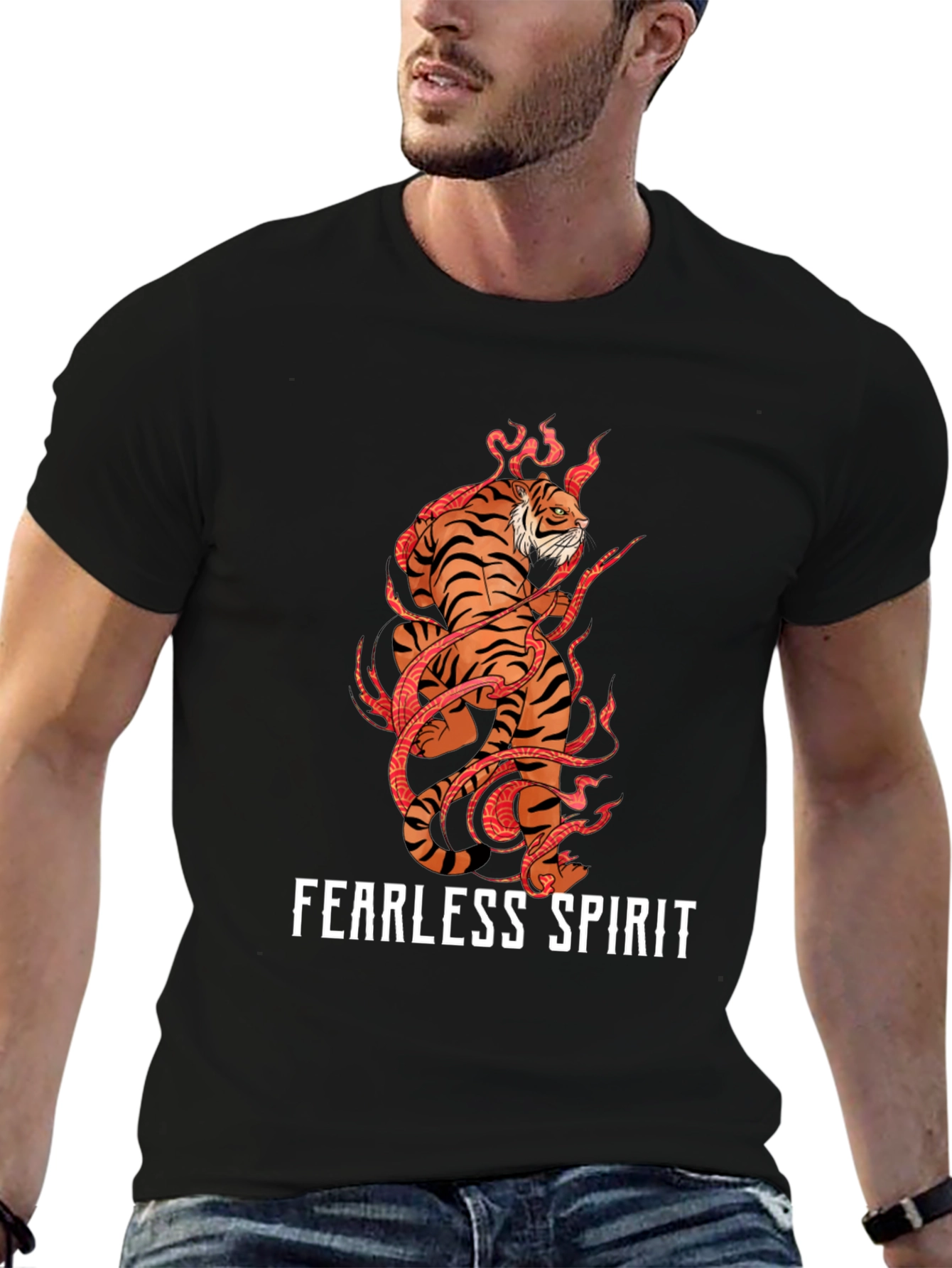 Fearless Spirit Tiger Graphic Tee - Black