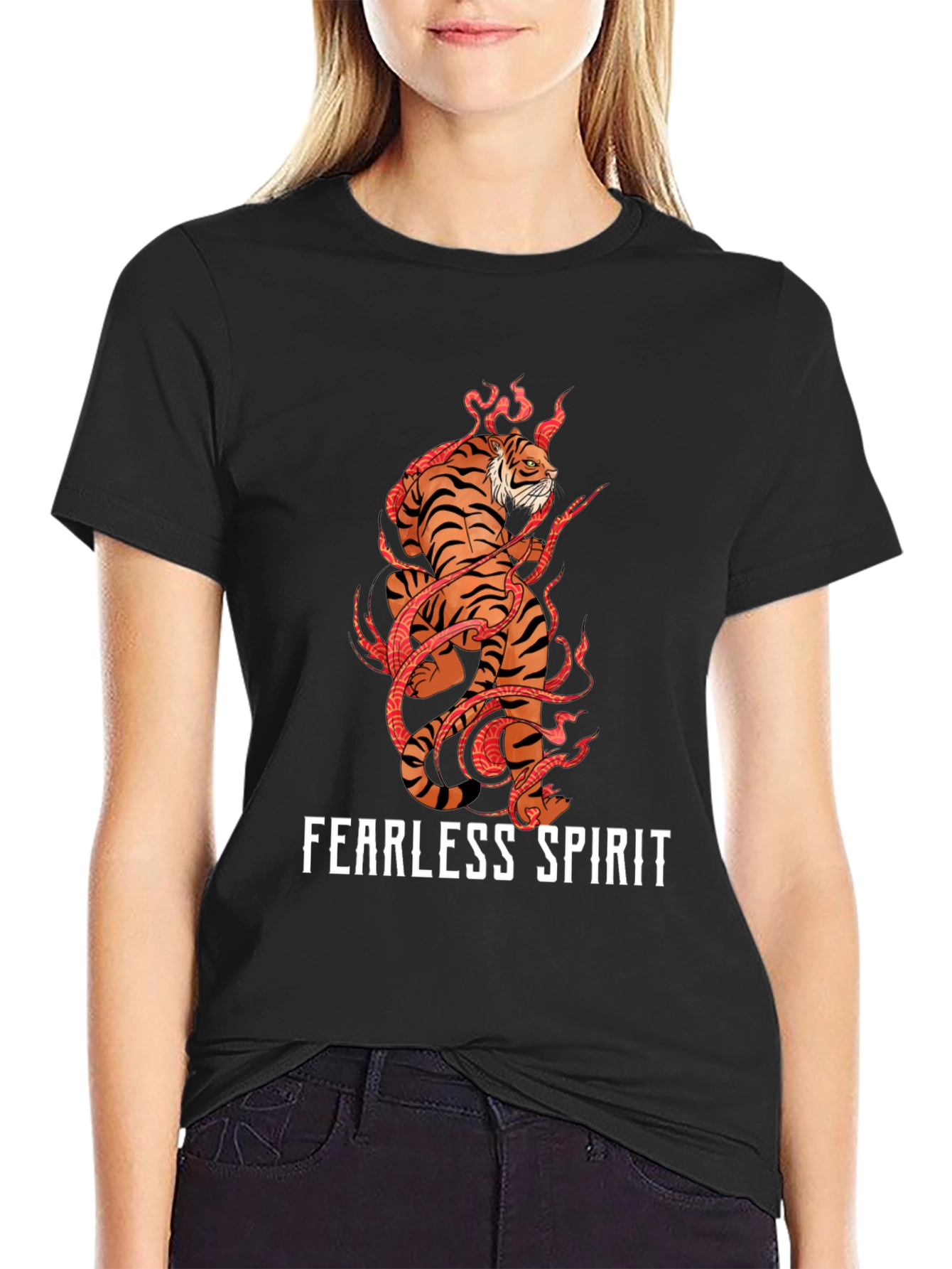 Fearless Spirit Tiger Graphic Tee - Black