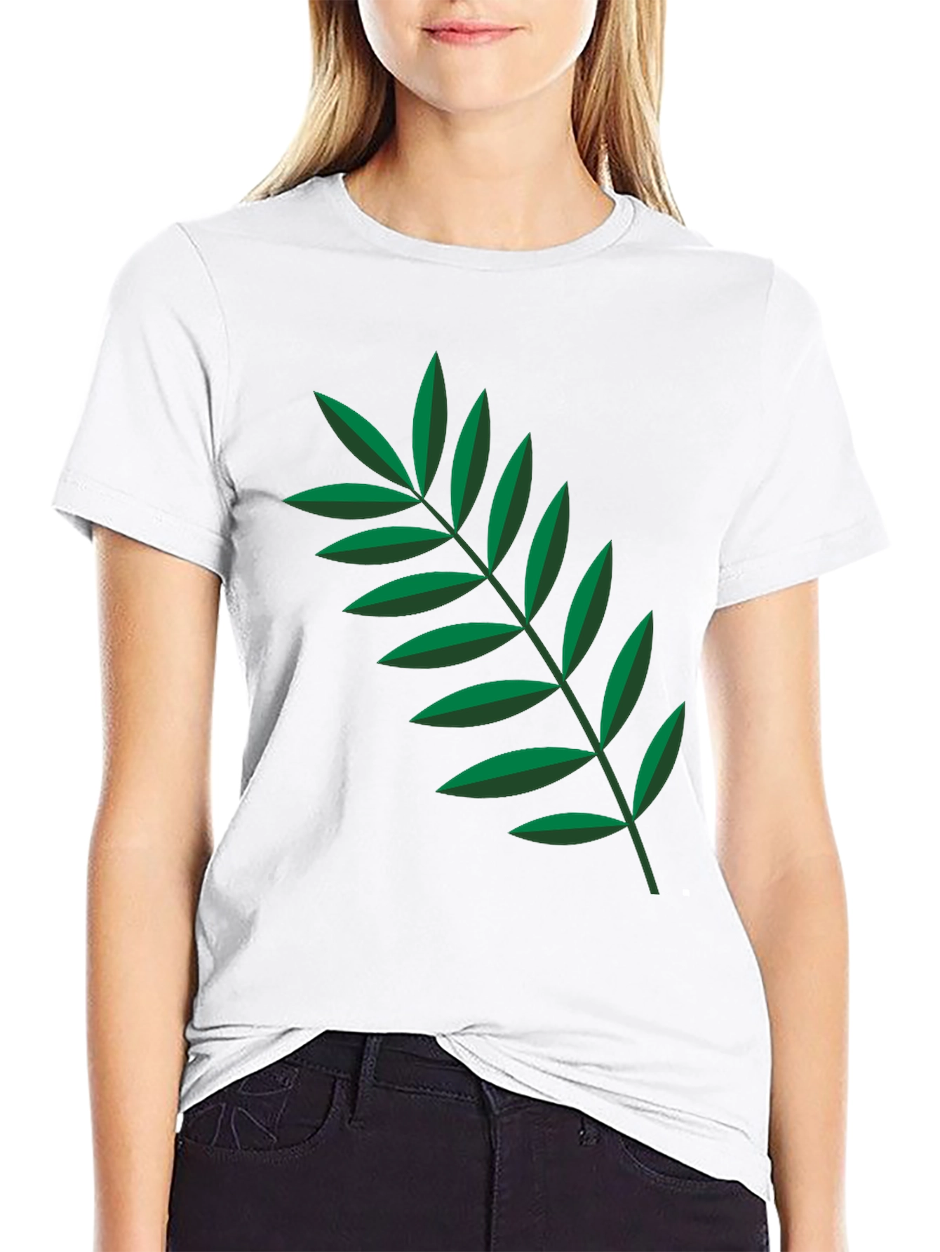 Leaf Print Black Crew Neck Tee