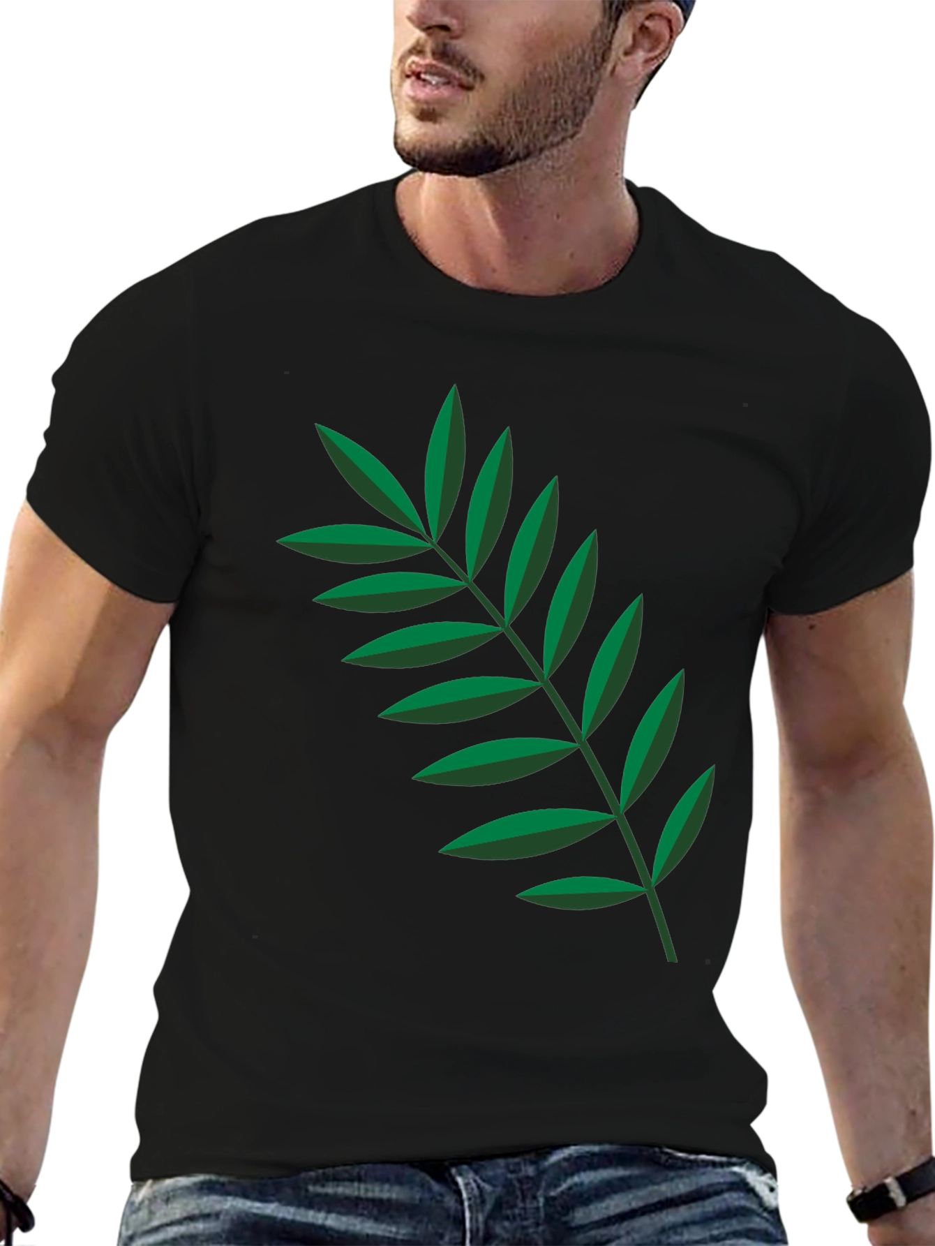 Leaf Print Black Crew Neck Tee
