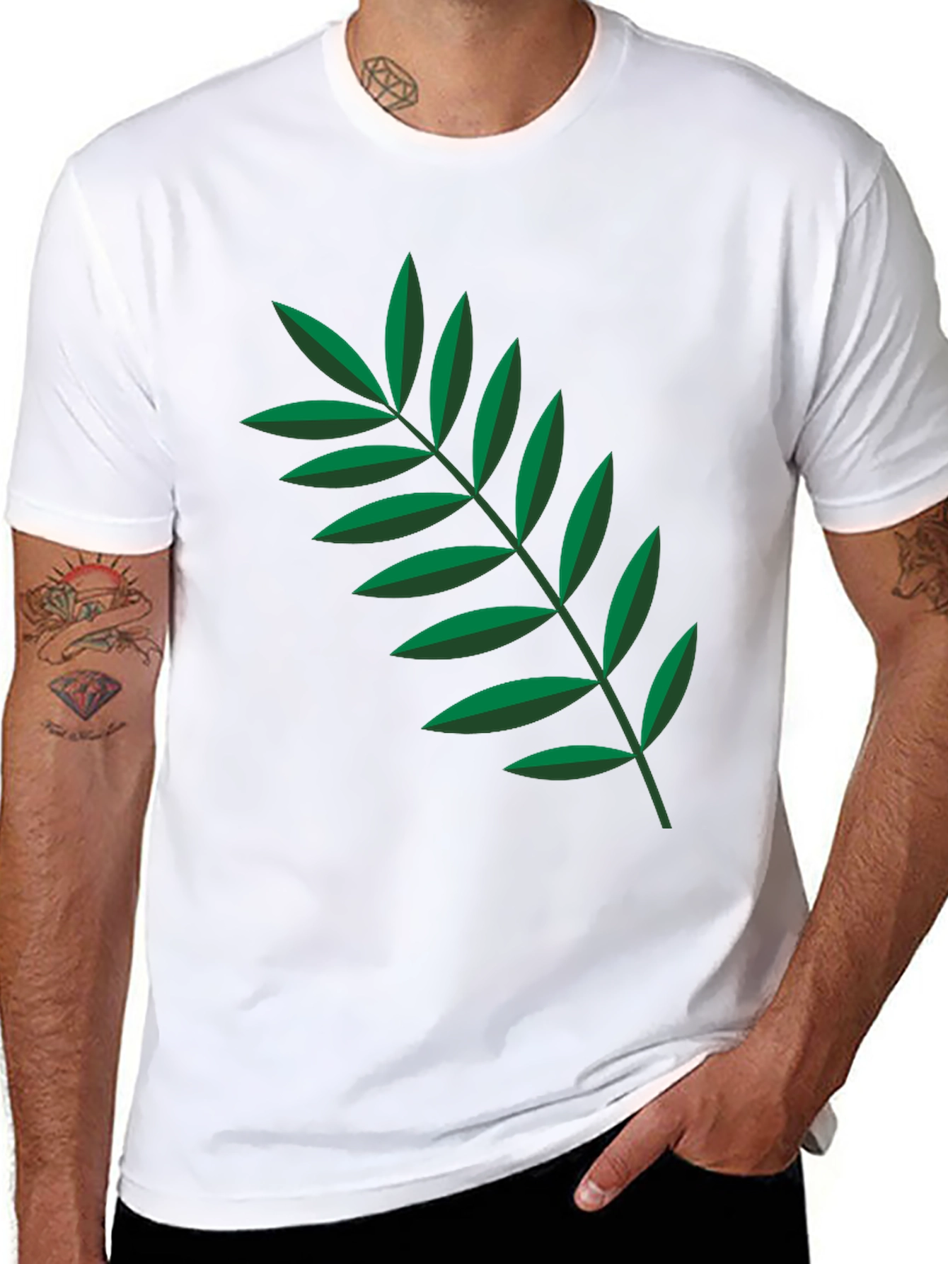 Leaf Print Black Crew Neck Tee