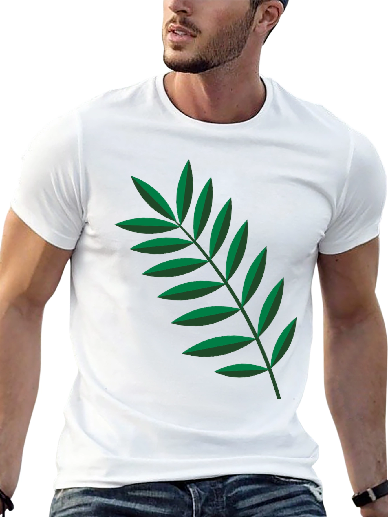 Leaf Print Black Crew Neck Tee