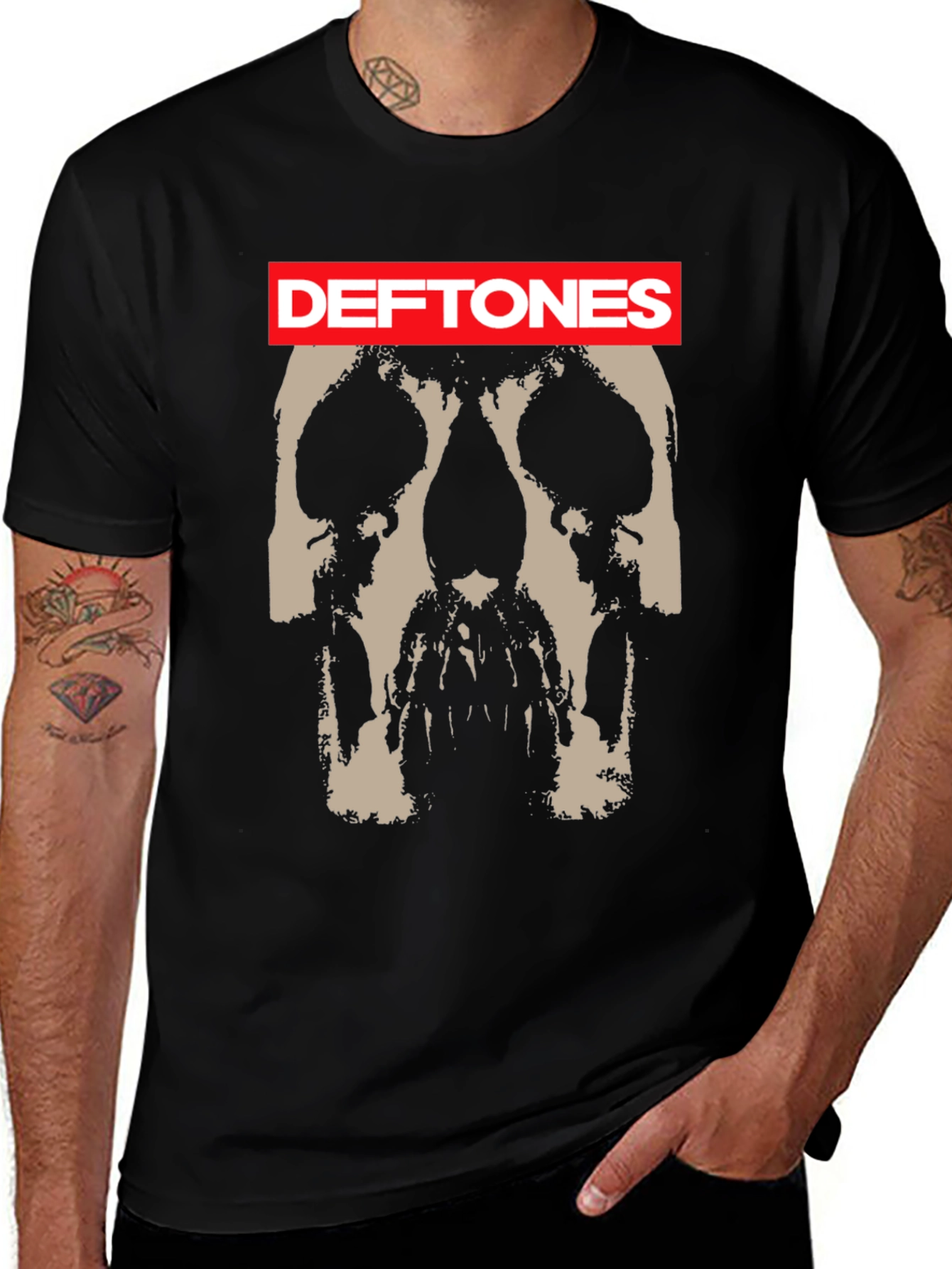 Deftones Skull Graphic Print Black T-Shirt