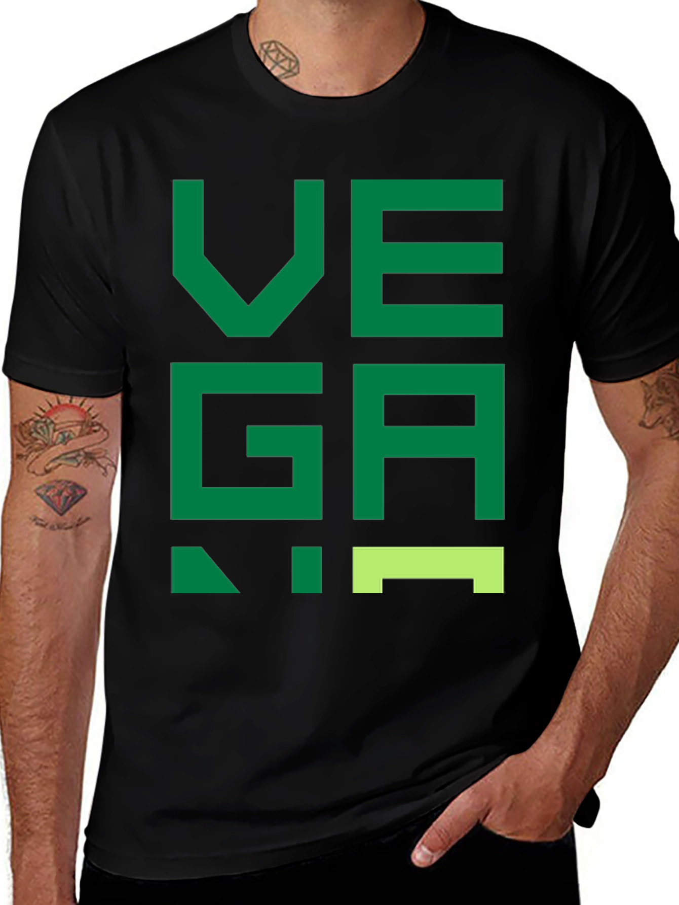 Vegan Graphic T-Shirt - Black Green Letters