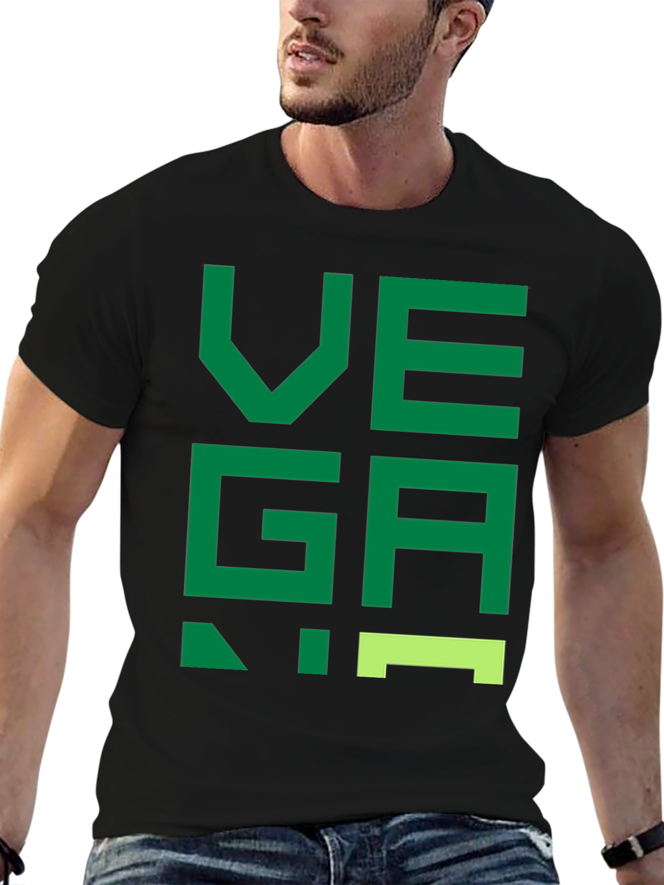 Vegan Graphic T-Shirt - Black Green Letters