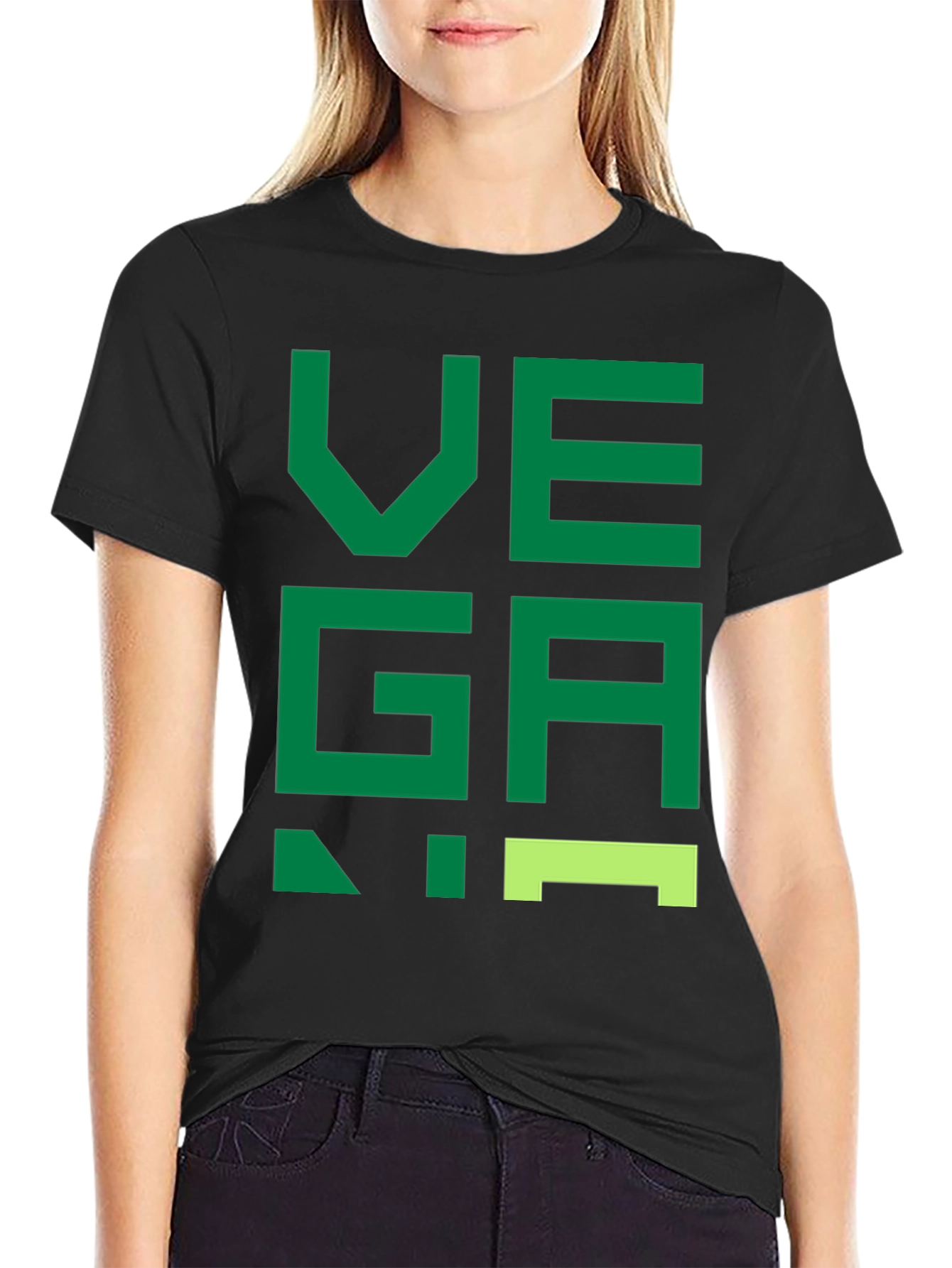 Vegan Graphic T-Shirt - Black Green Letters