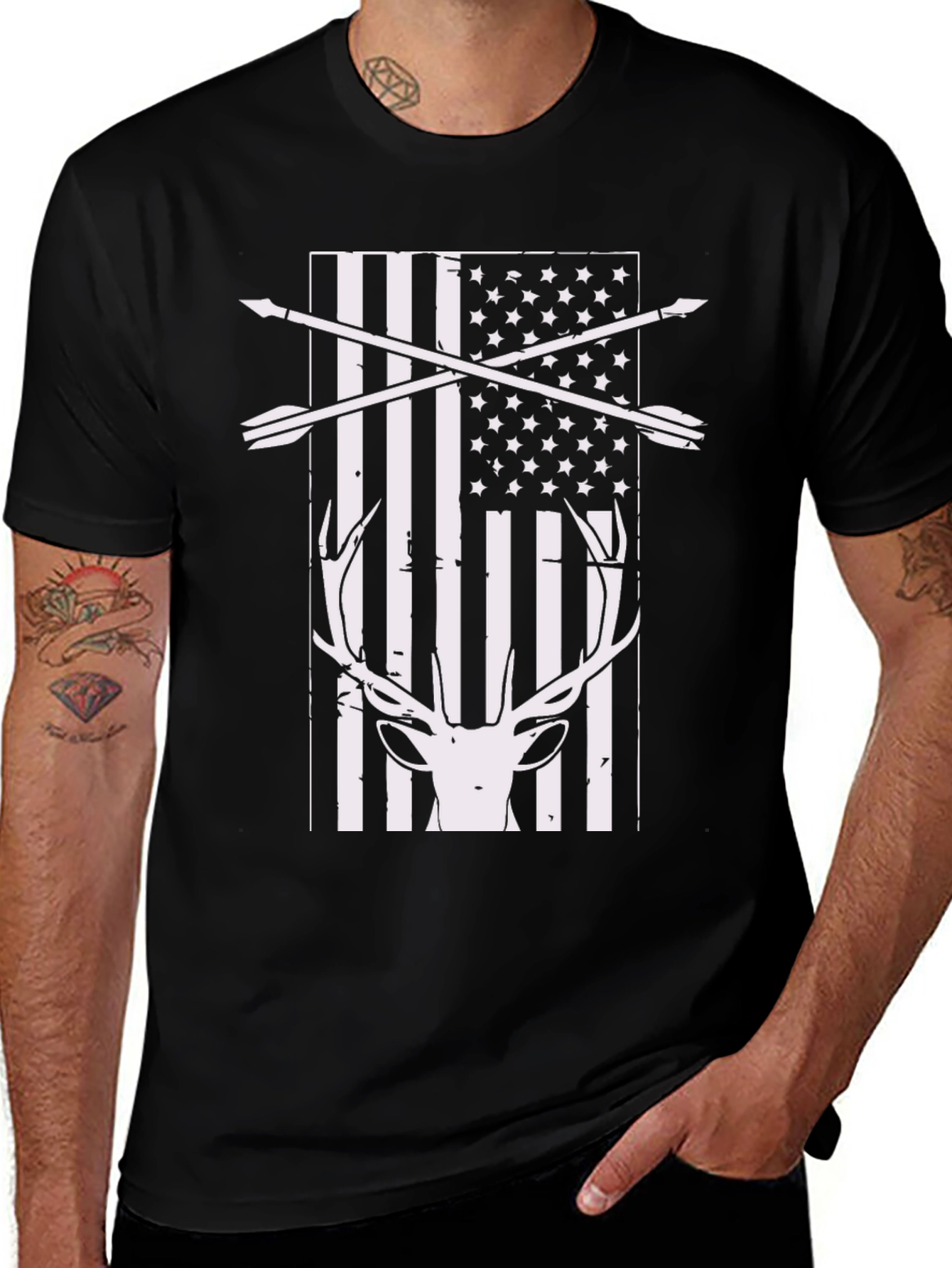 Hunting USA Flag Deer Antler T-Shirt