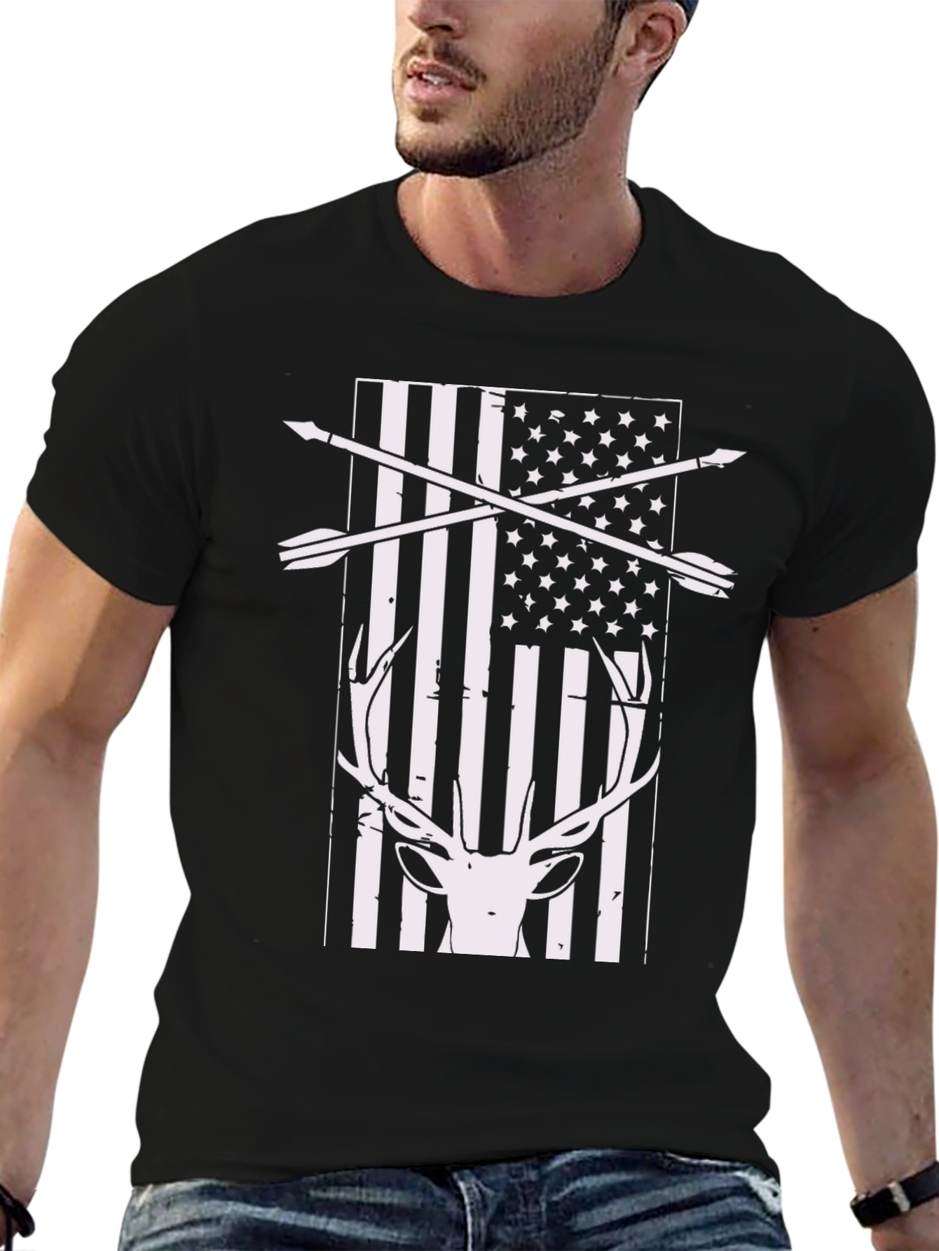Hunting USA Flag Deer Antler T-Shirt