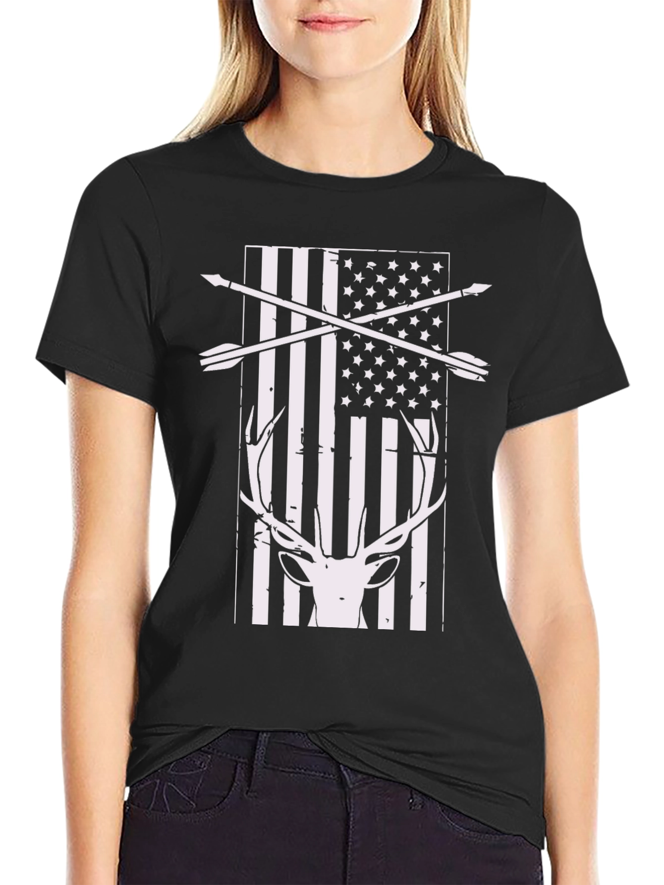 Hunting USA Flag Deer Antler T-Shirt