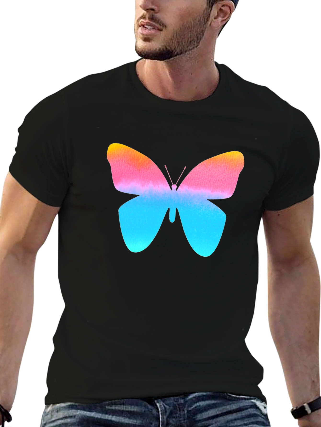 Butterfly Graphic Print Black T-Shirt