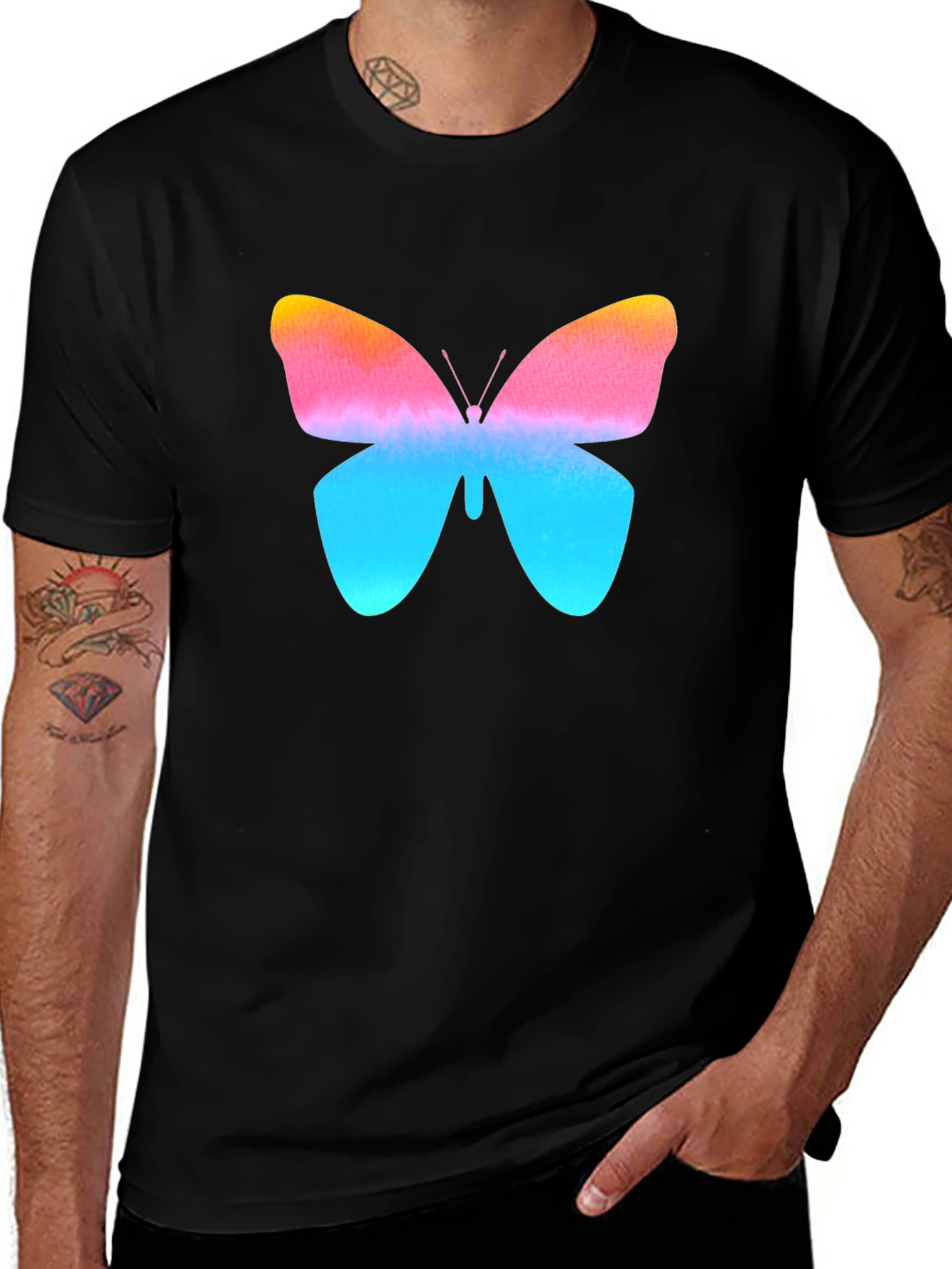 Butterfly Graphic Print Black T-Shirt