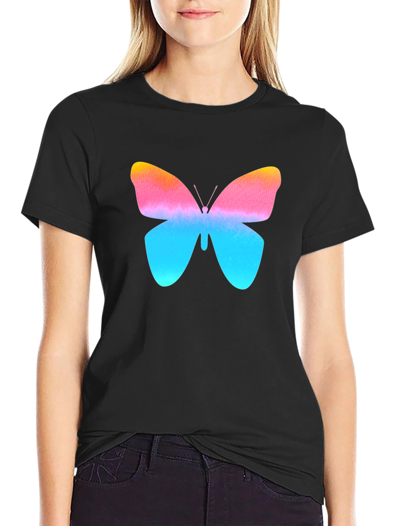 Butterfly Graphic Print Black T-Shirt