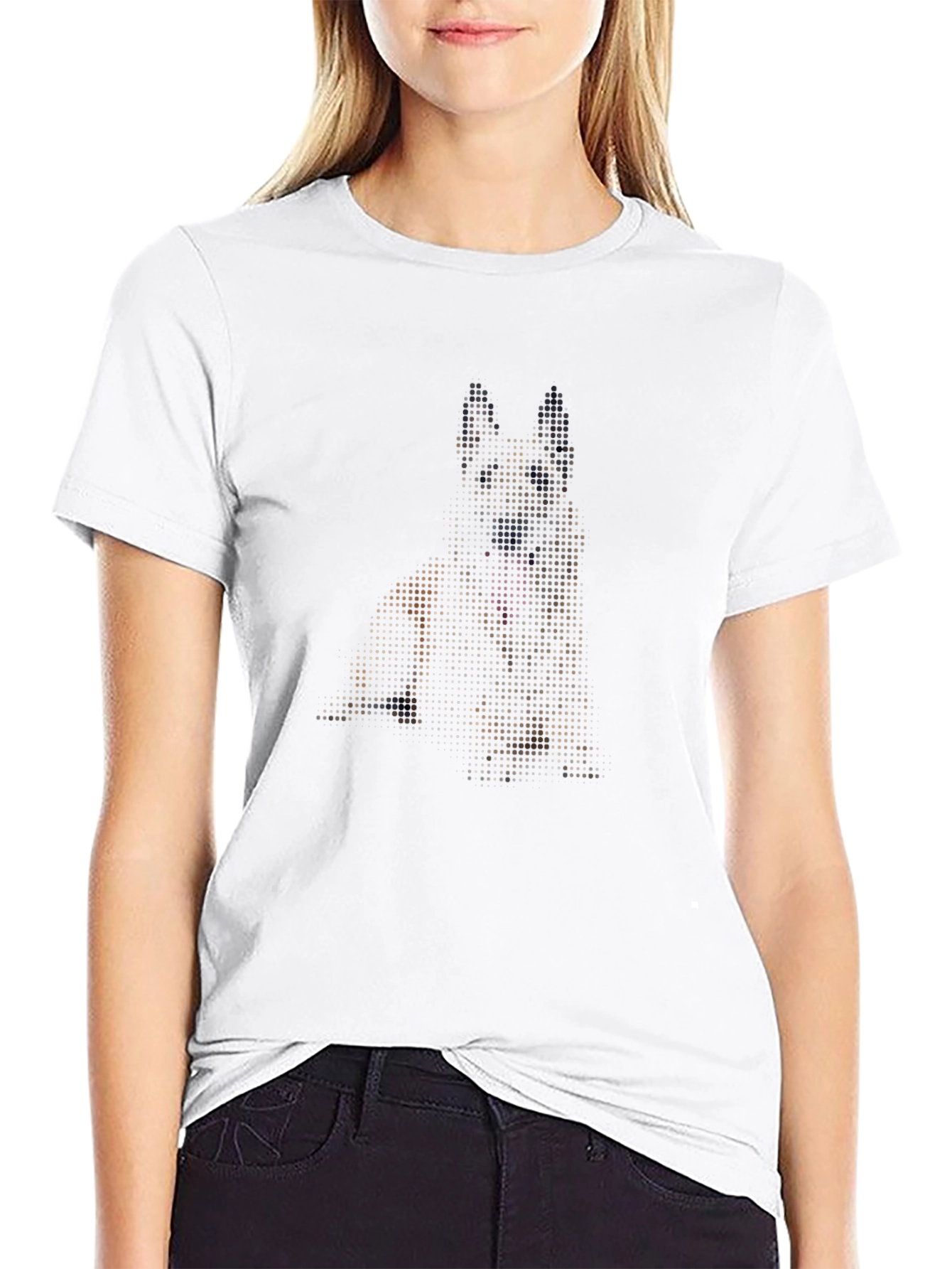 Dog Pixel Art Graphic Print Black T-Shirt