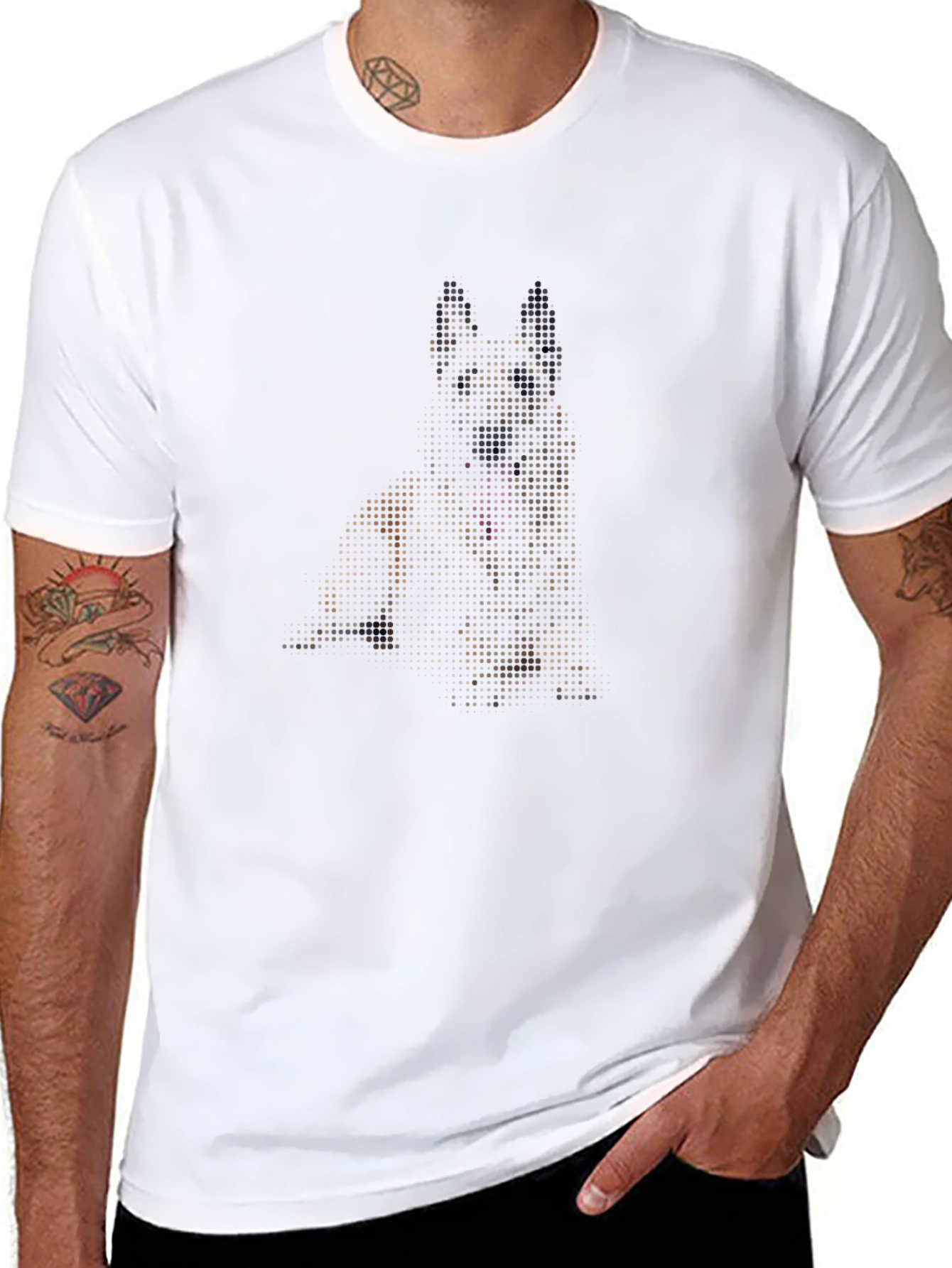 Dog Pixel Art Graphic Print Black T-Shirt
